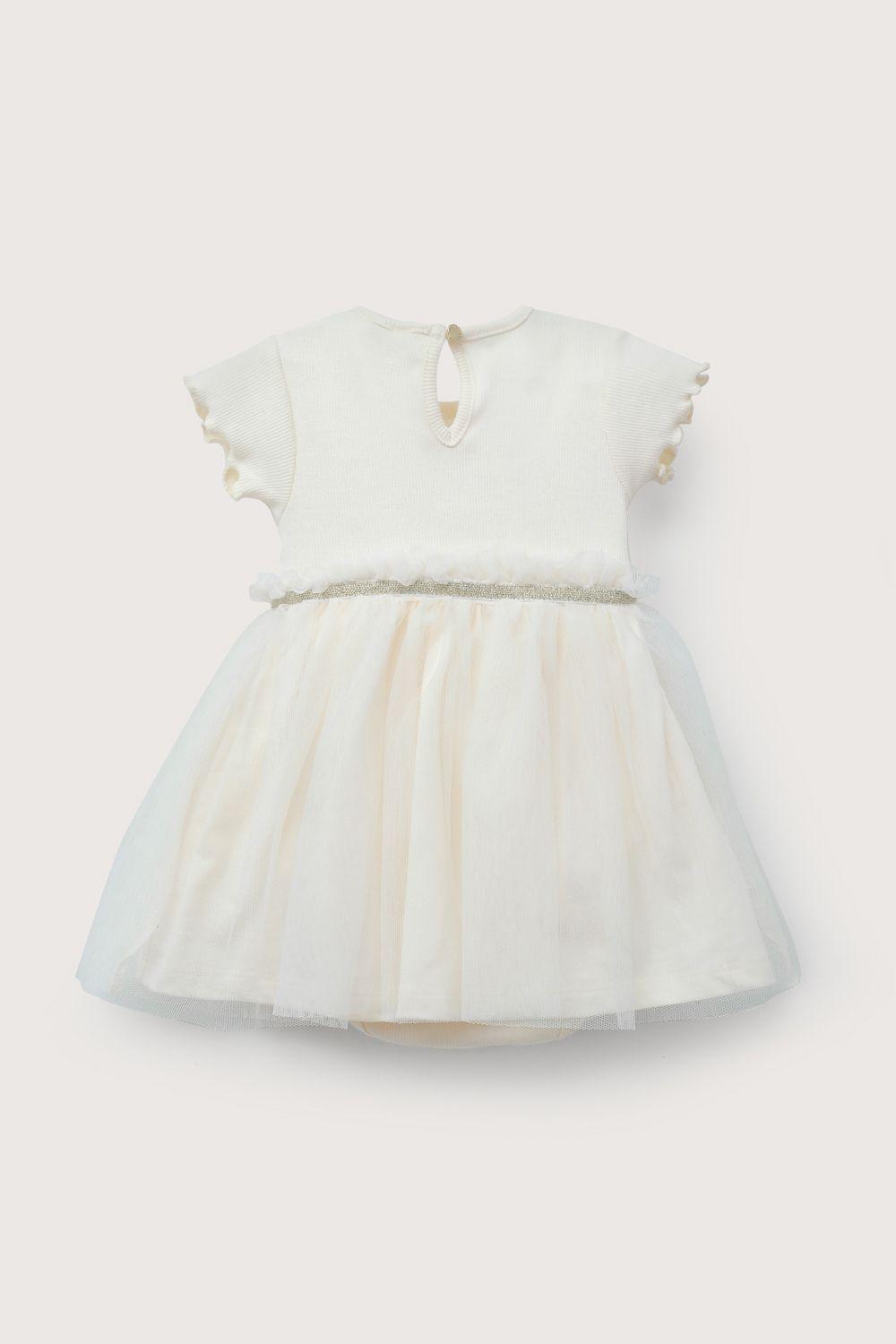 Vestido beige con tull de bebé niña-2