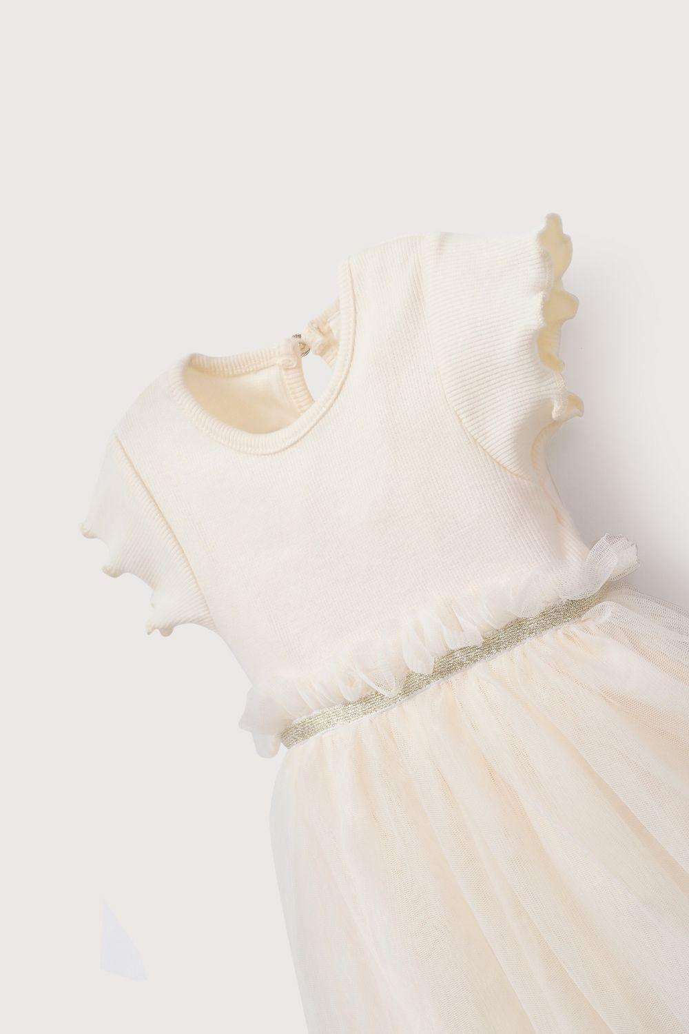 Vestido beige con tull de bebé niña-3
