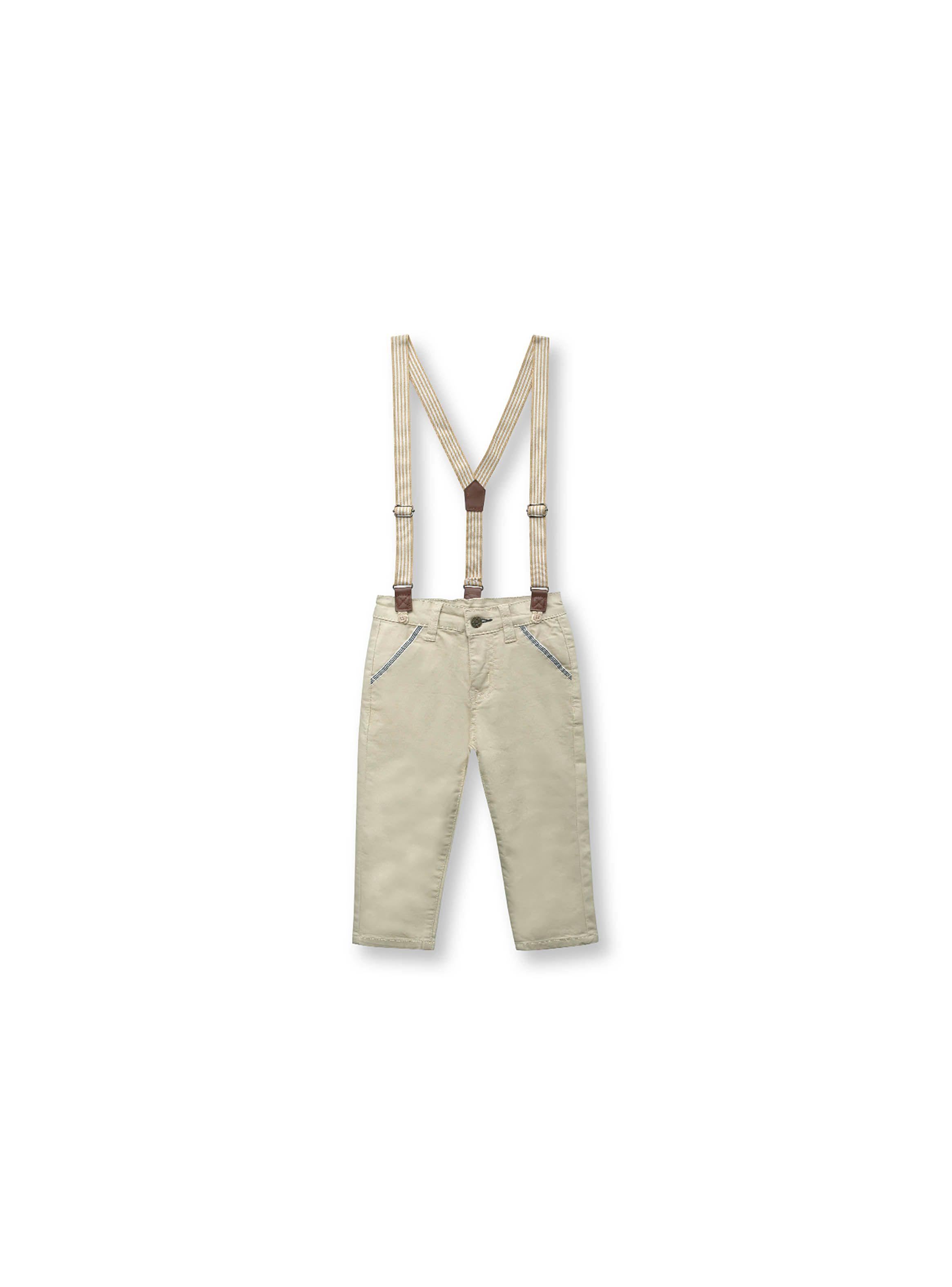 Pantalón De Niño Con Suspensores Beige (6M A 4A) Opaline-0