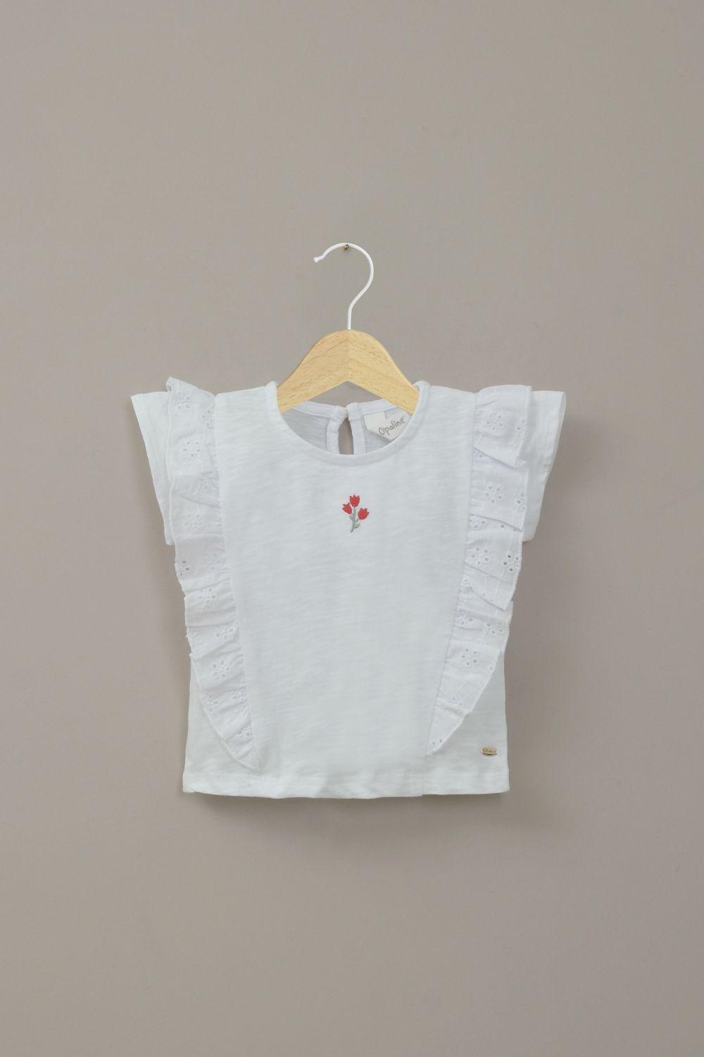 Polera manga corta vuelos blanca de niña-0