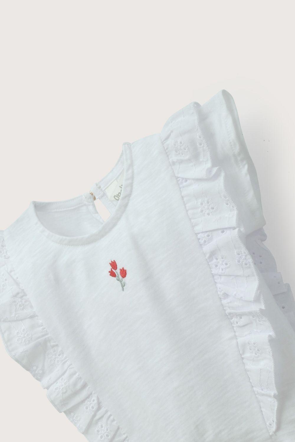 Polera manga corta vuelos blanca de niña-3