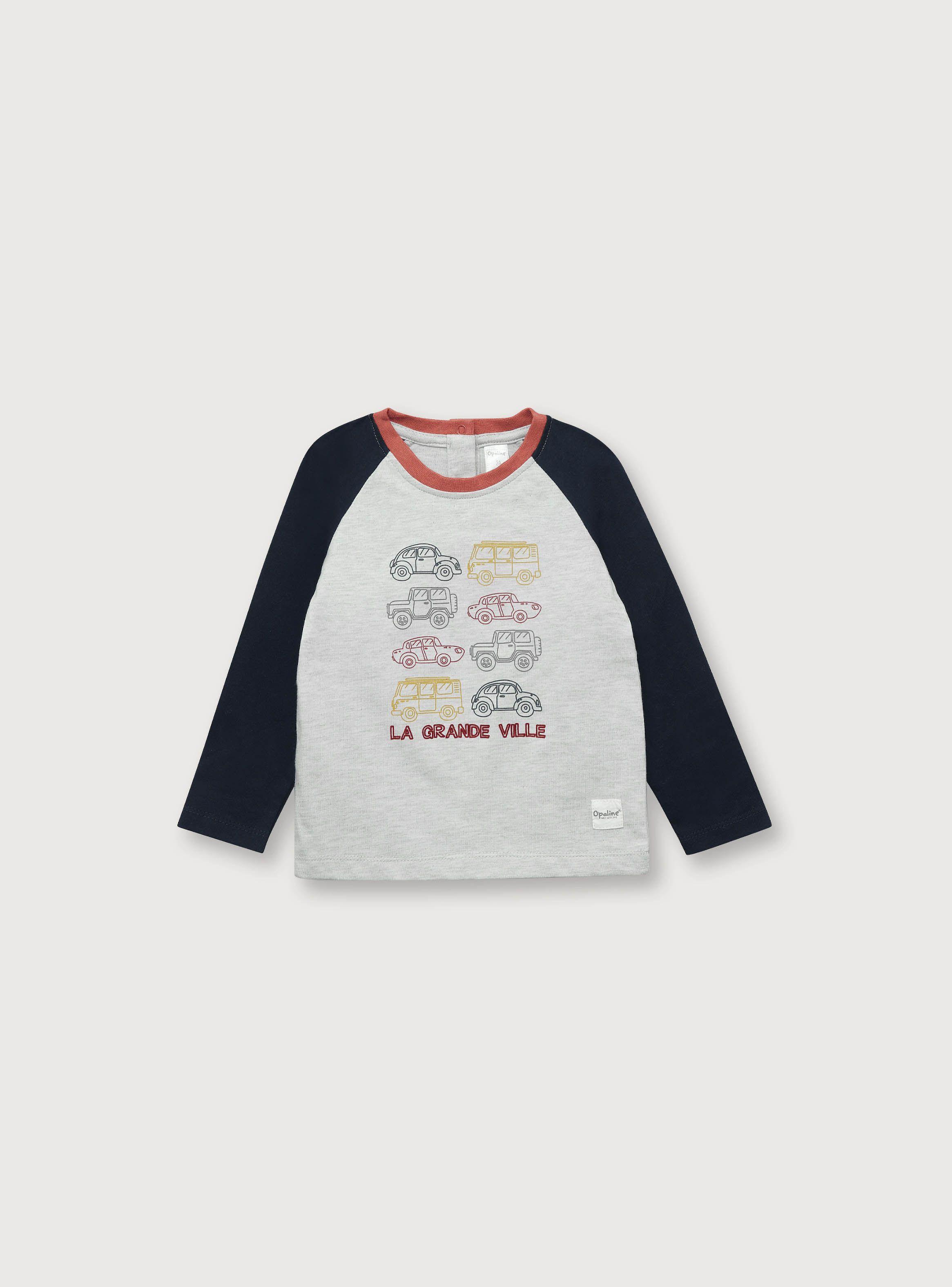 Polera Niño Manga Raglan Autos Gris (6M A 4A) Opaline-0