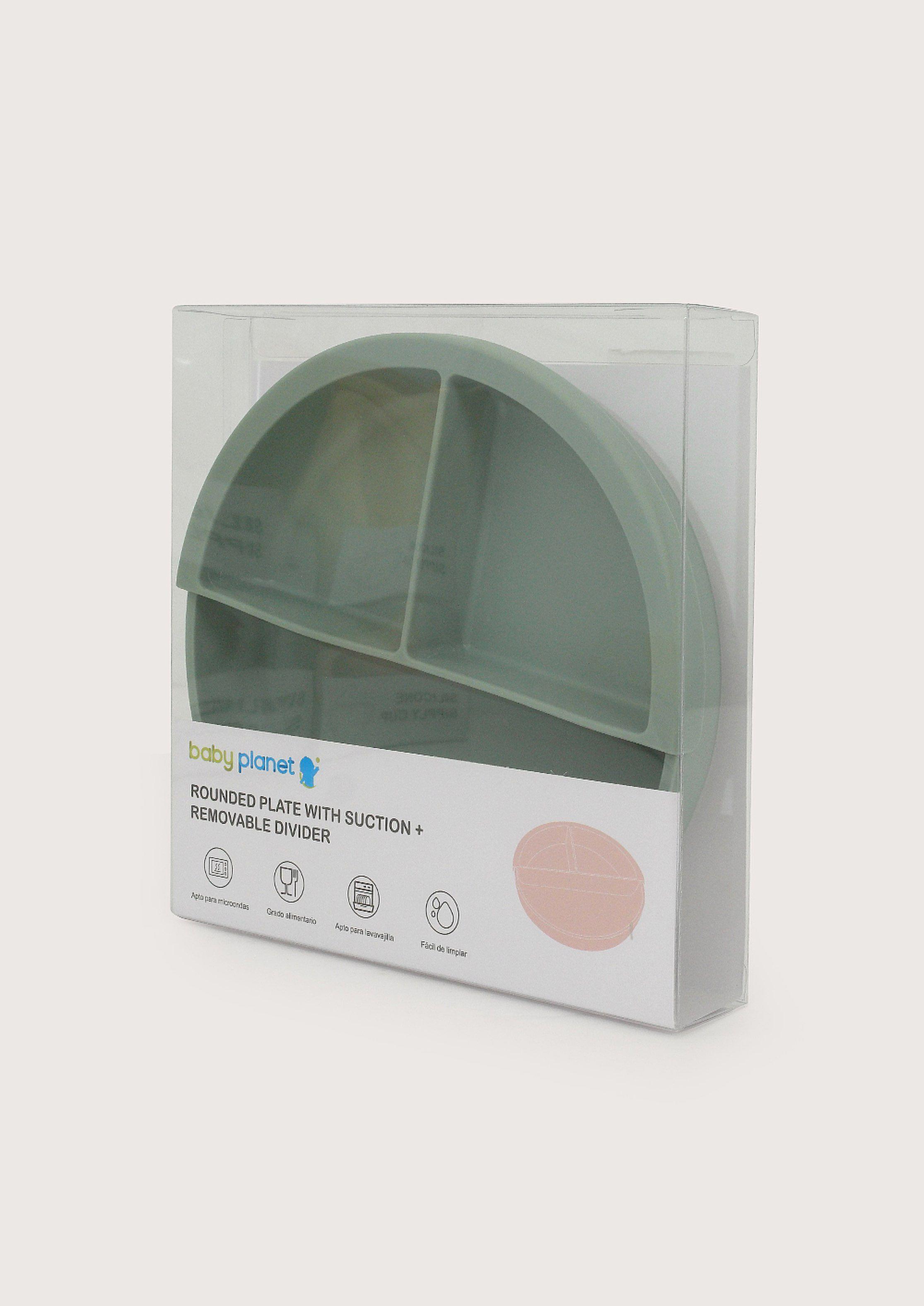 Plato redondo con base antideslizante y dividor verde-2