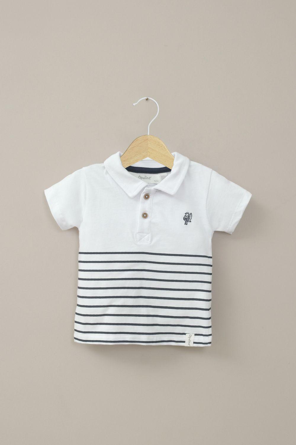 Polera manga corta rayas blanca de niño-0