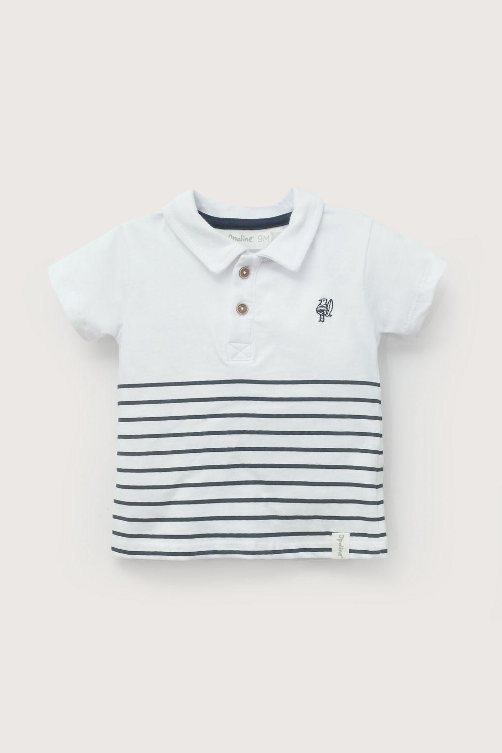 Polera manga corta rayas blanca de niño-1