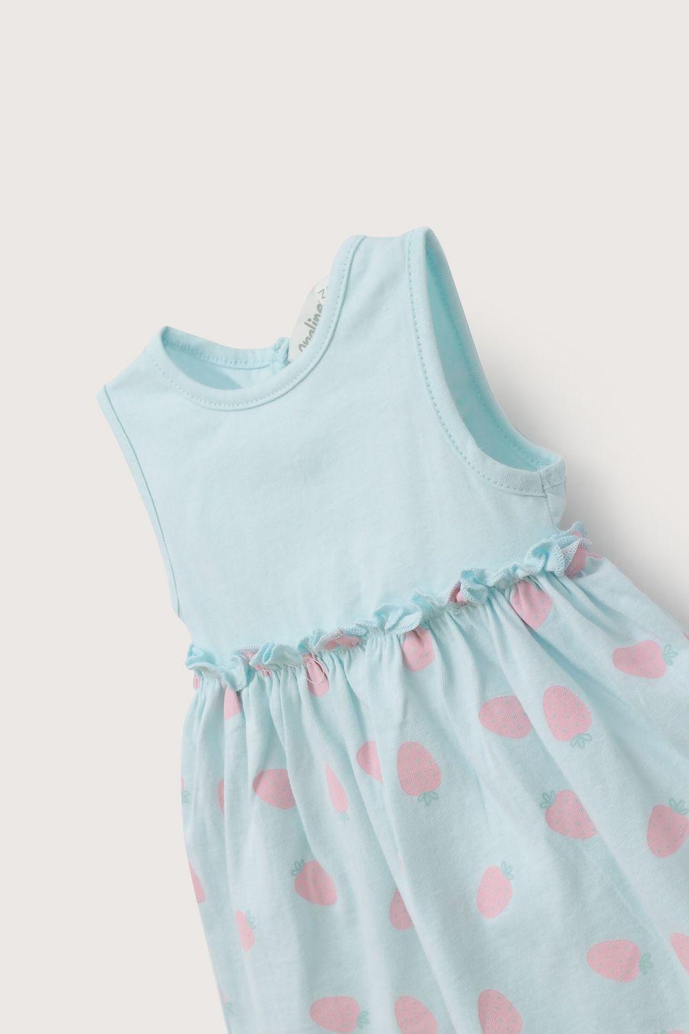 Vestido celeste estampado de bebé niña-3