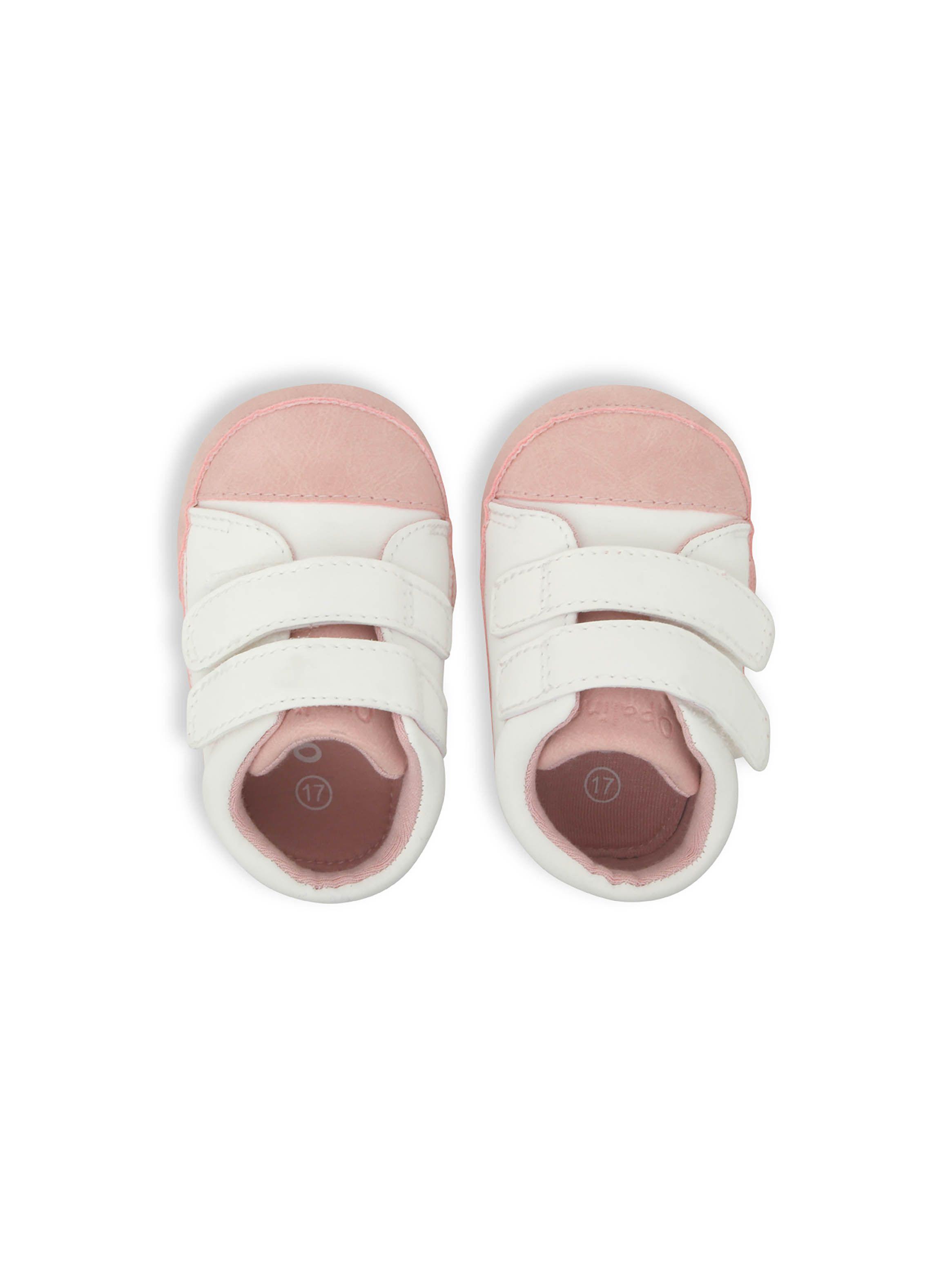 Zapatilla de bebé niña doble velcro canvas bordado Blanco (14-18)-3