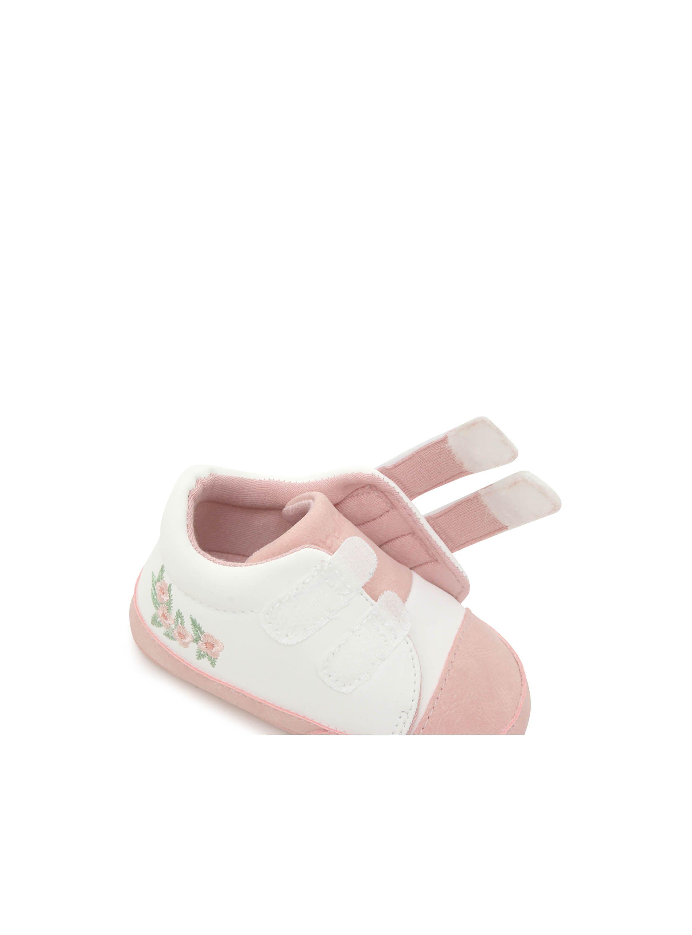 Zapatilla de bebé niña doble velcro canvas bordado Blanco (14-18)-4