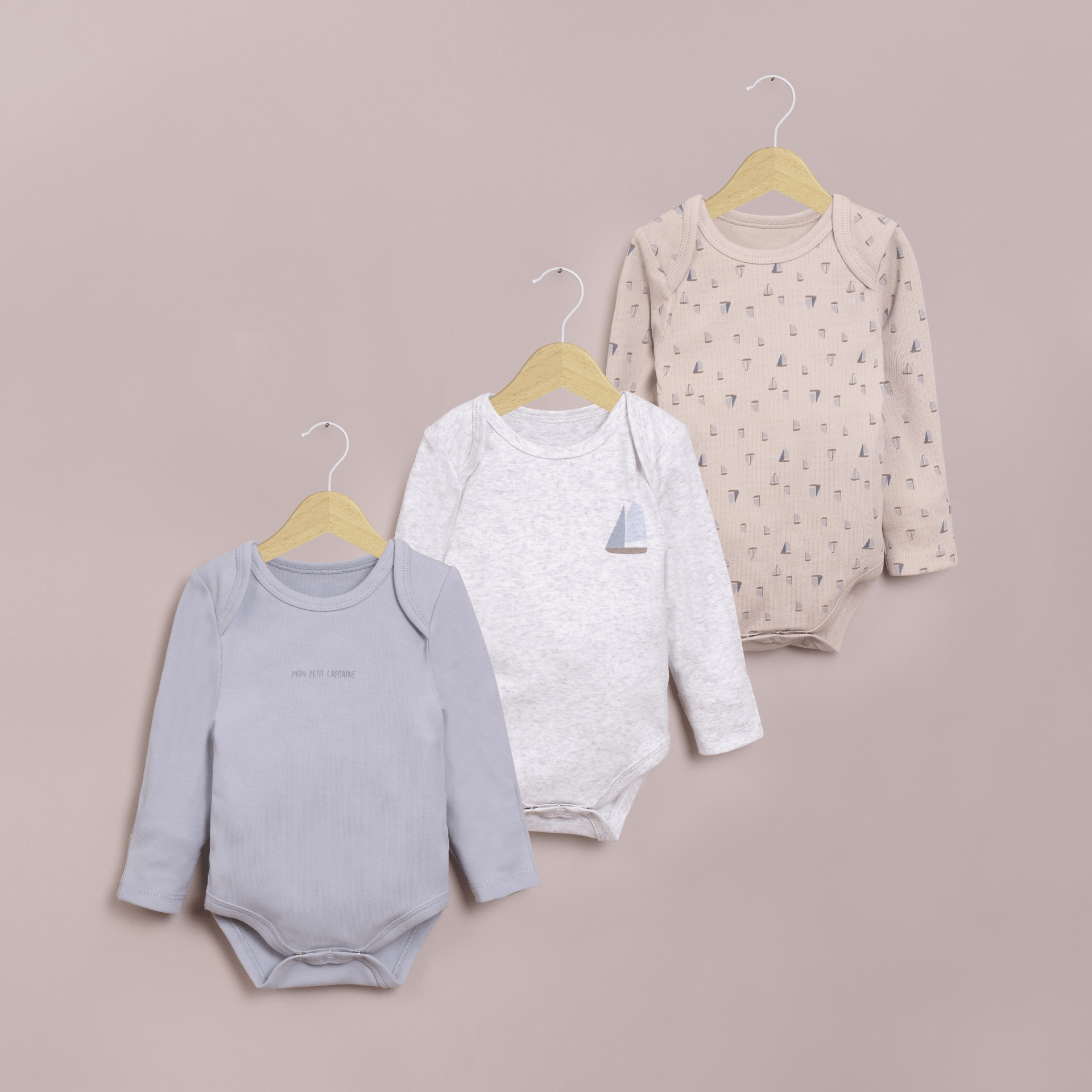 Tripack bodies manga larga veleros de bebé niño-0