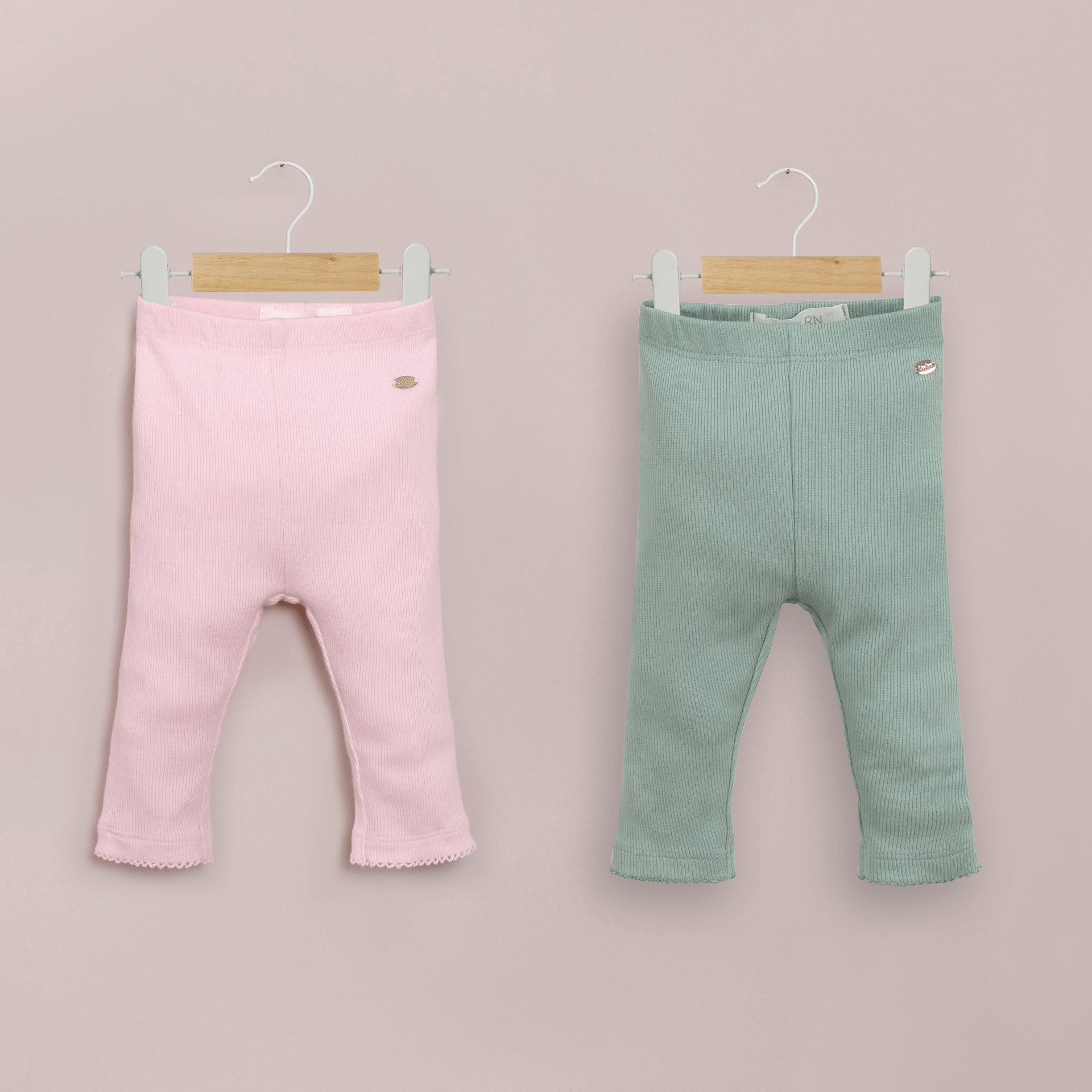 Pack 2 calzas verde menta y rosada de niña-0