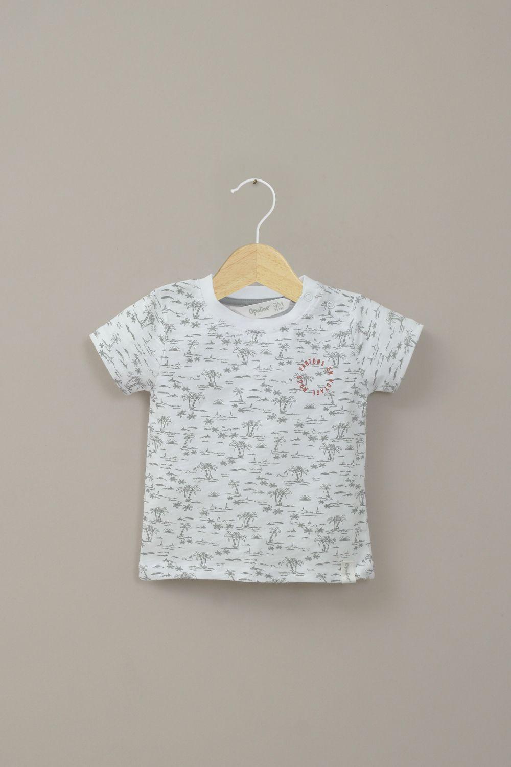 Polera manga corta blanca palmeras de niño-0