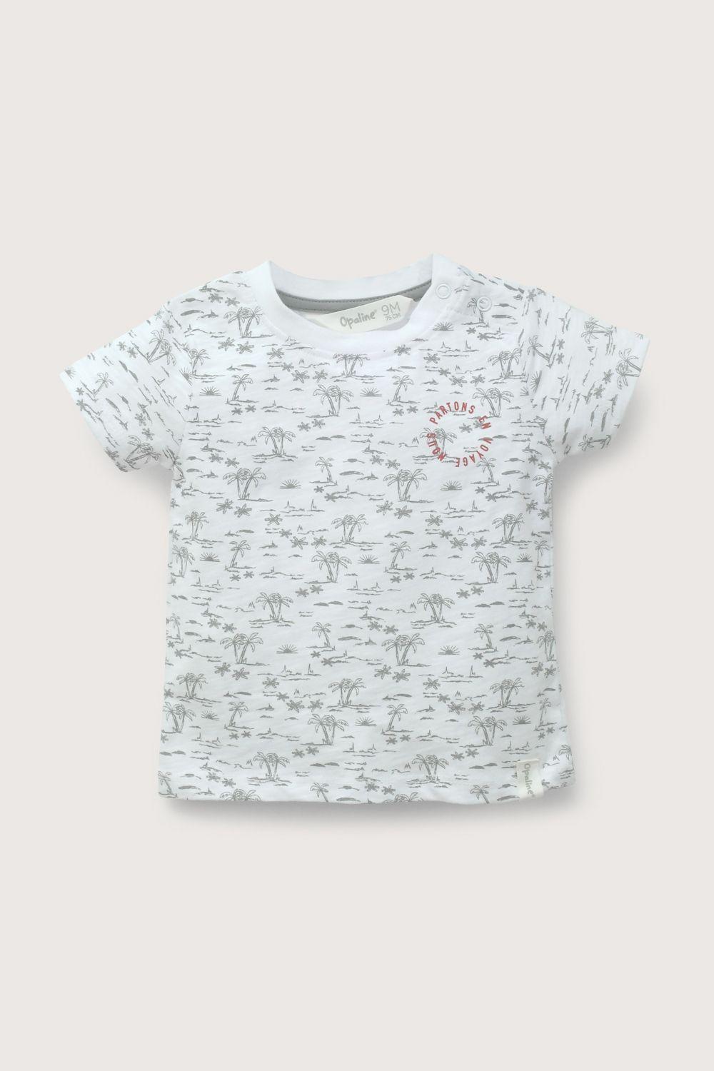 Polera manga corta blanca palmeras de niño-1