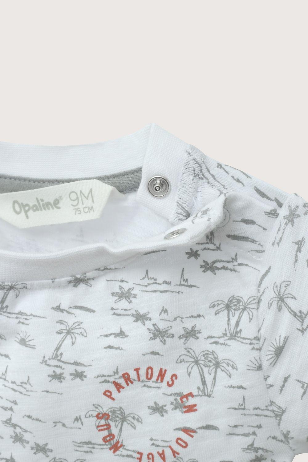 Polera manga corta blanca palmeras de niño-3