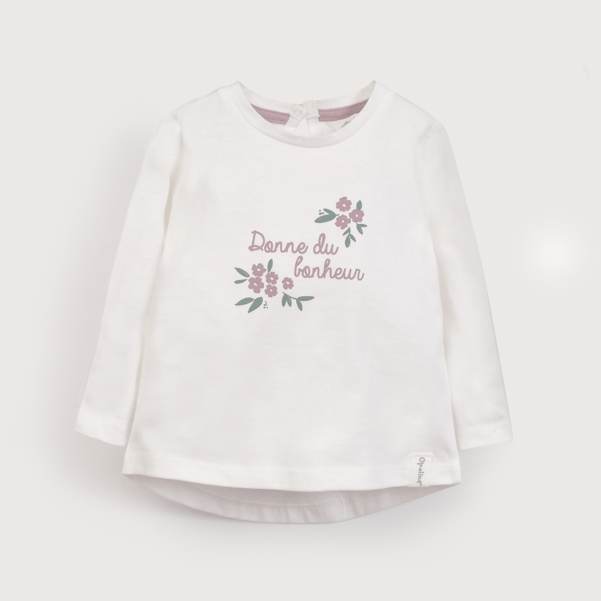 Polera manga larga blanca con estampado de niña-1