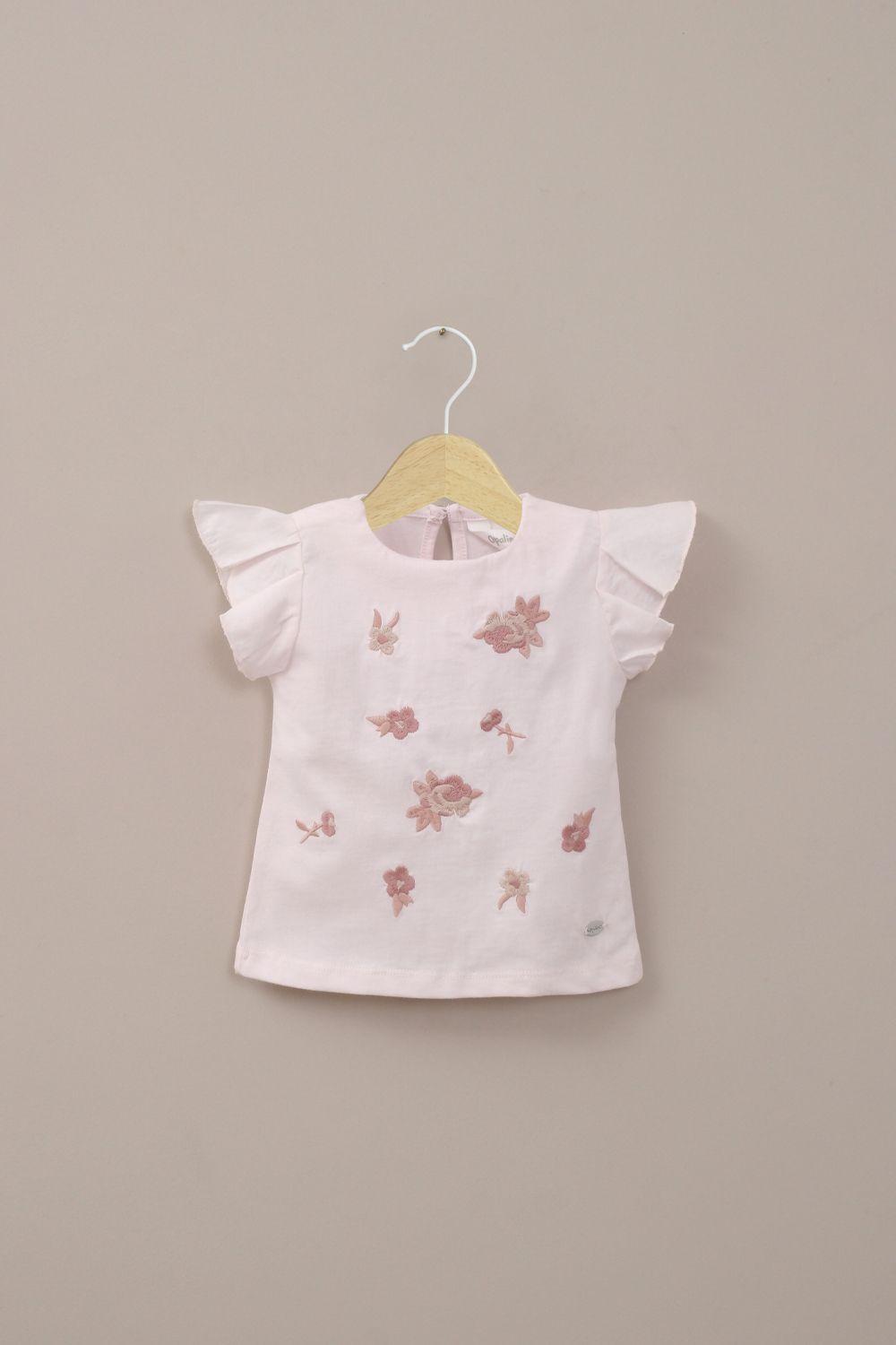 Polera vuelos rosada de niña-0