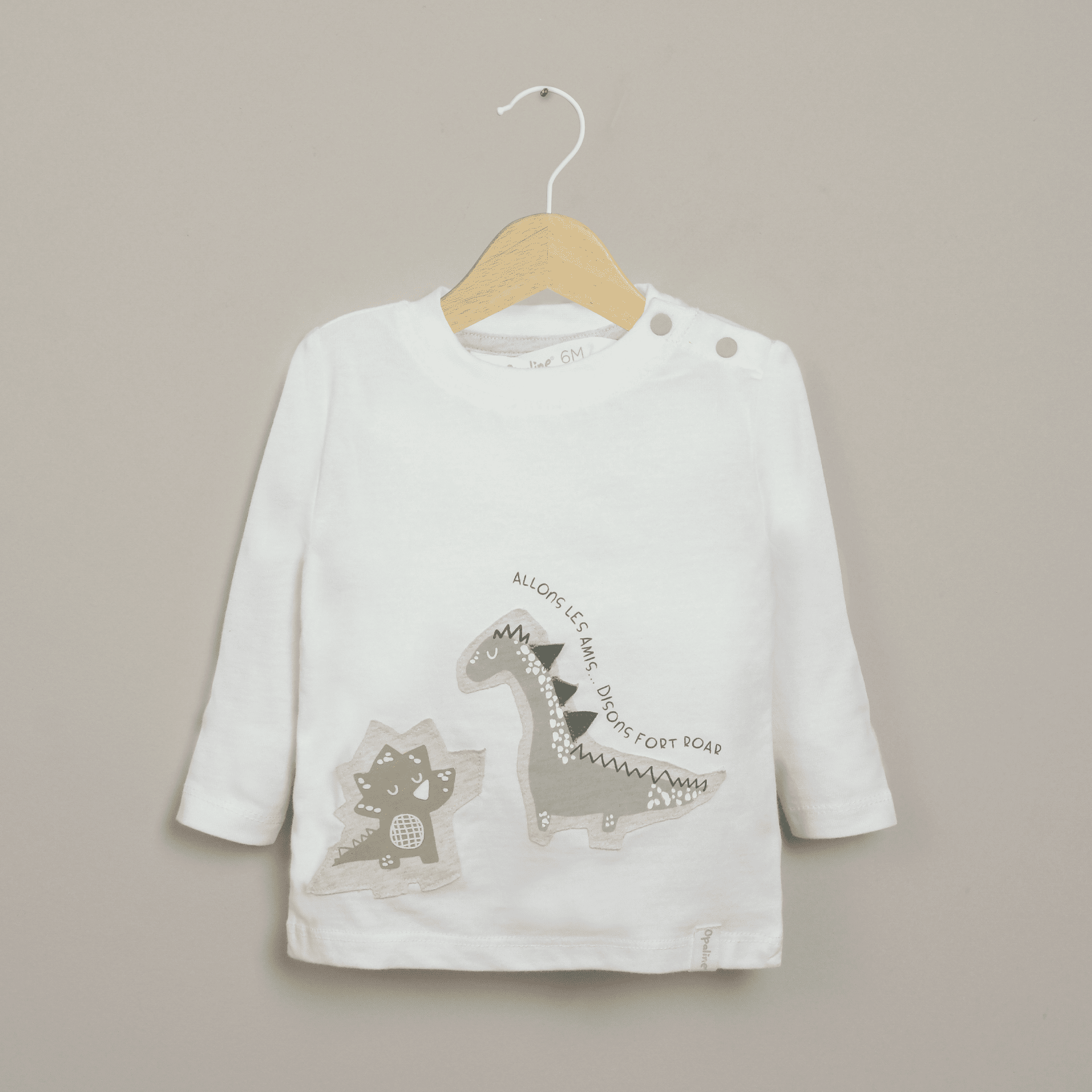 Polera manga larga blanca dinosaurios de niño-0