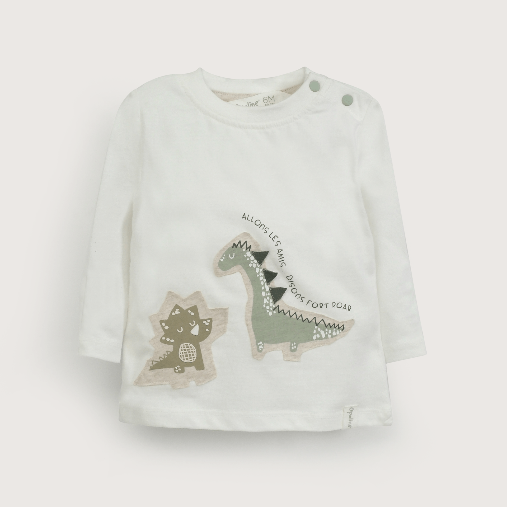Polera manga larga blanca dinosaurios de niño-1