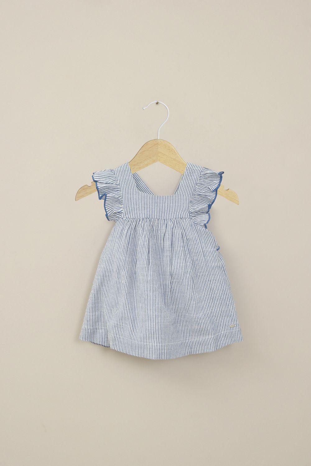 Vestido celeste con rayas de niña-0