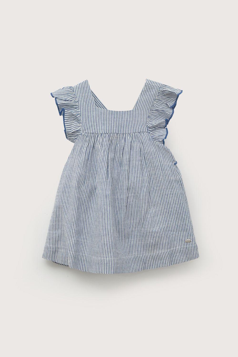 Vestido celeste con rayas de niña-1