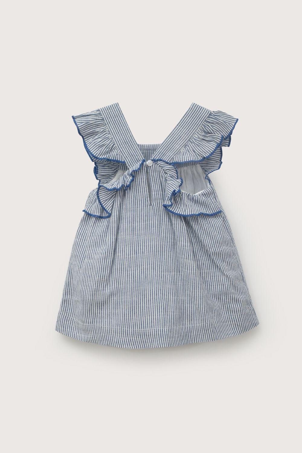 Vestido celeste con rayas de niña-2