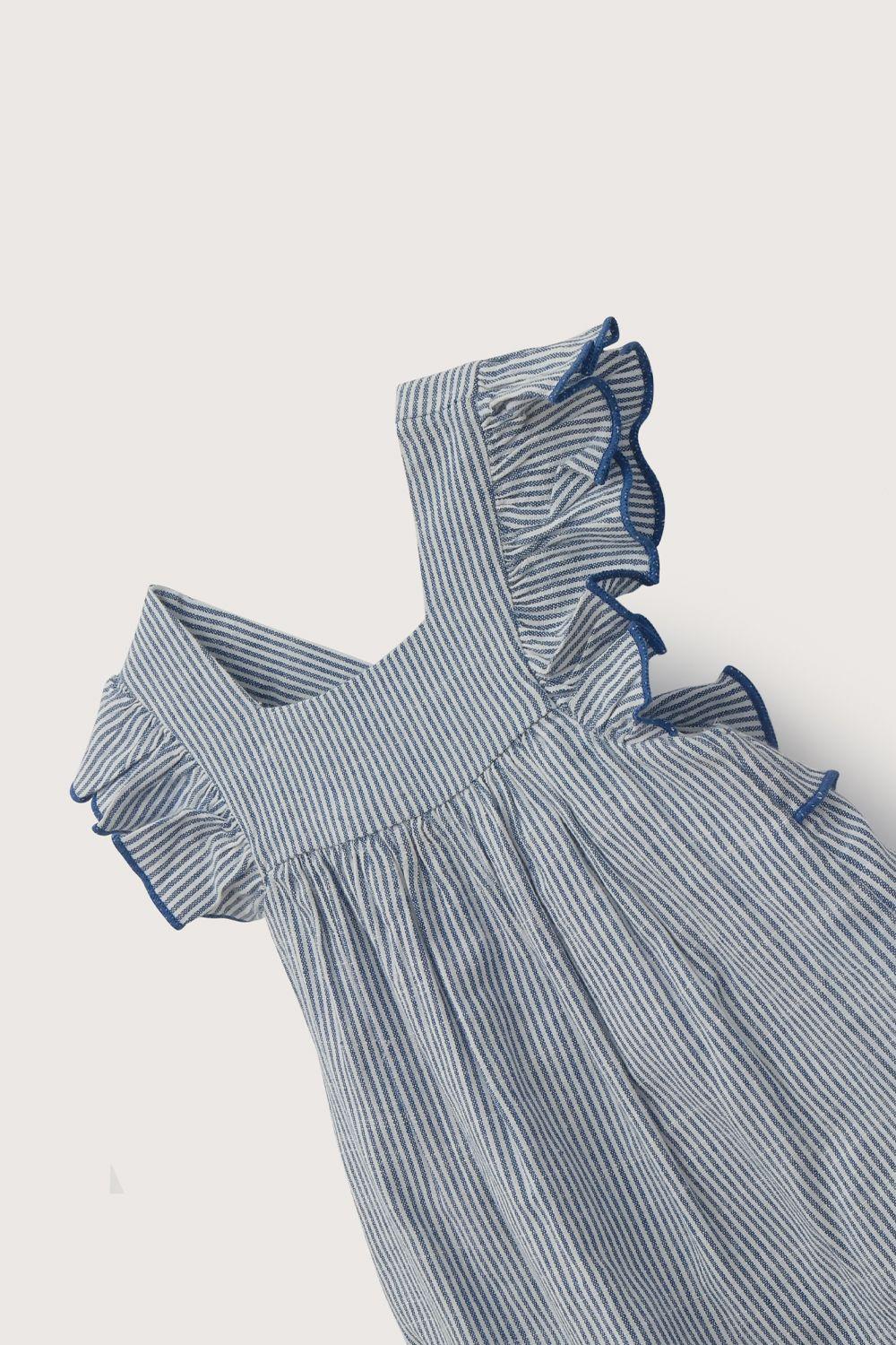 Vestido celeste con rayas de niña-3