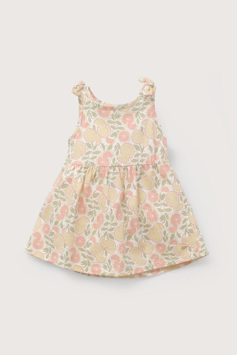 Vestido beige estampado de niña-1