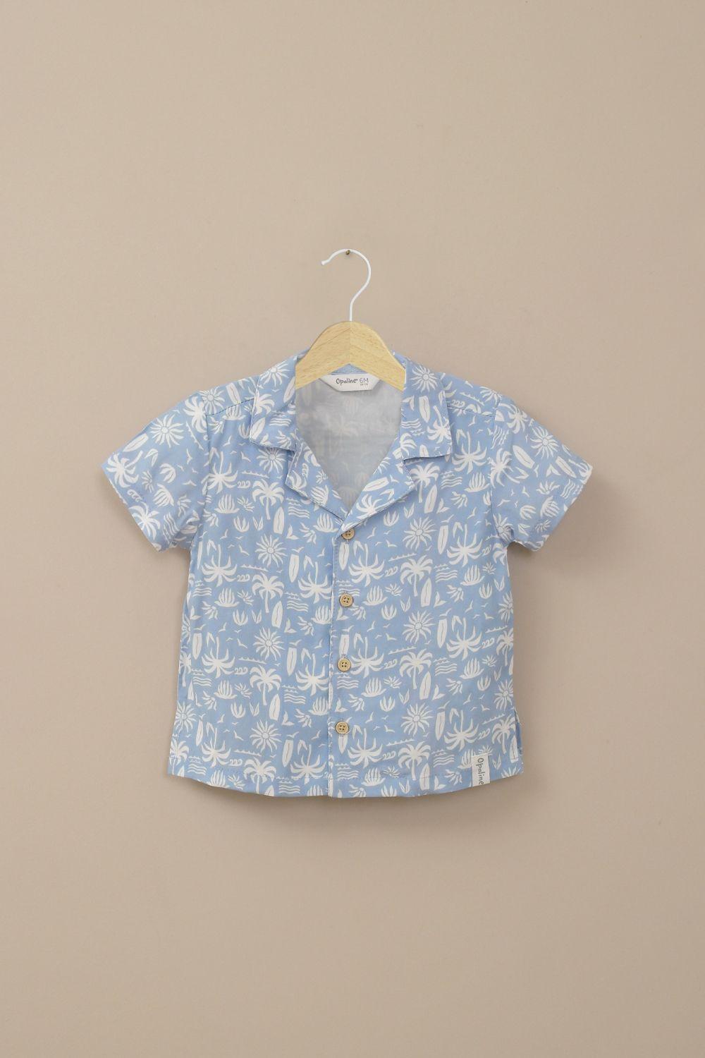 Camisa guayabera celeste de niño-0