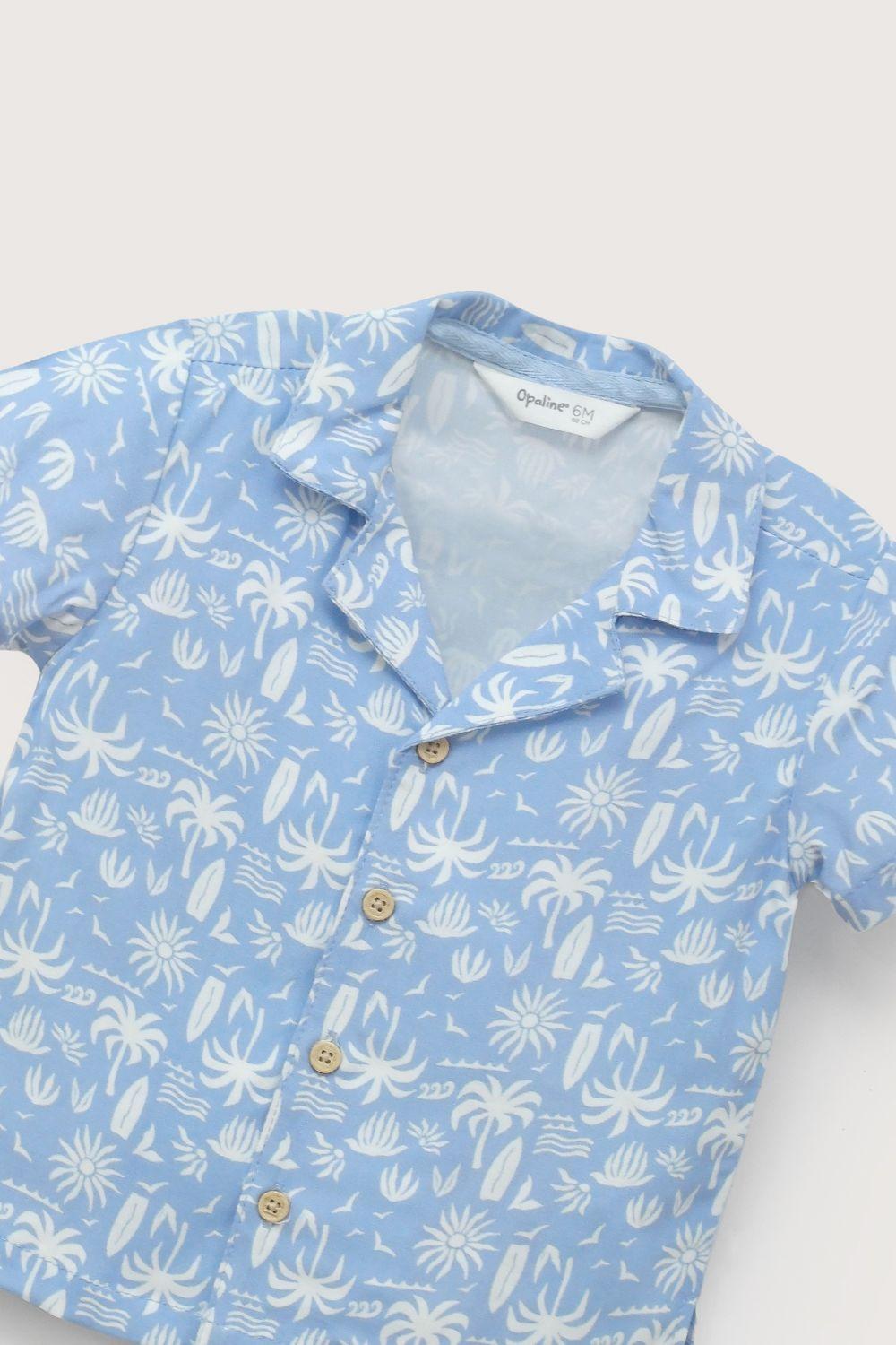 Camisa guayabera celeste de niño-3