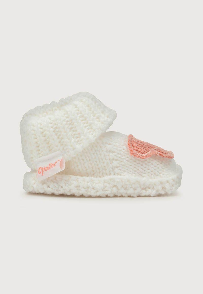 Pantufla de bebé niña tejida mariposa Blanco TU OPALINE-6