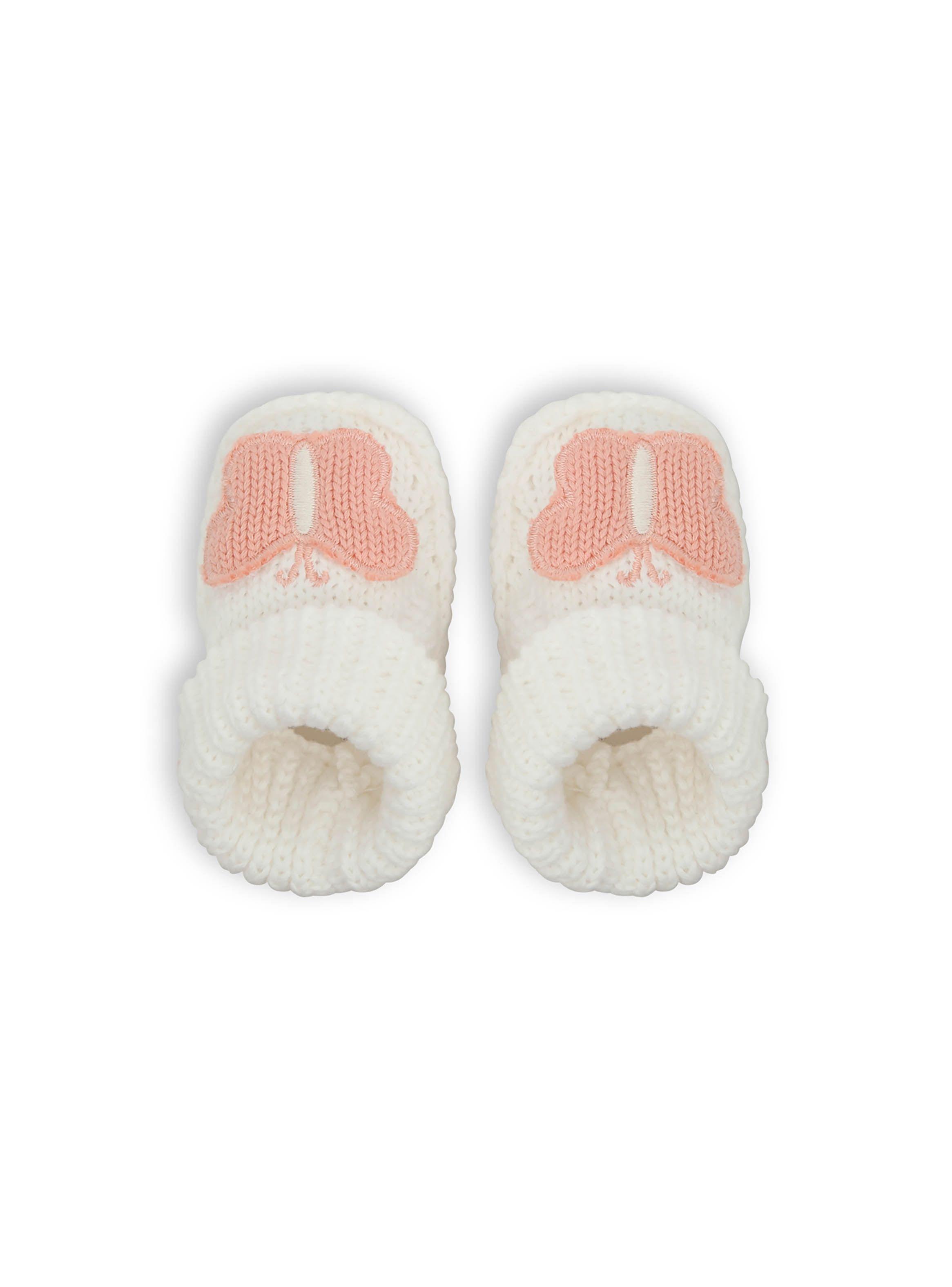 Pantufla de bebé niña tejida mariposa Blanco TU OPALINE-3