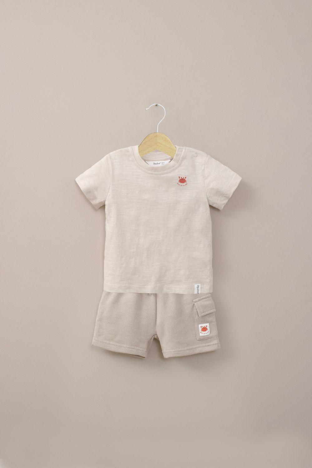 Conjunto polera y short beige de niño-0