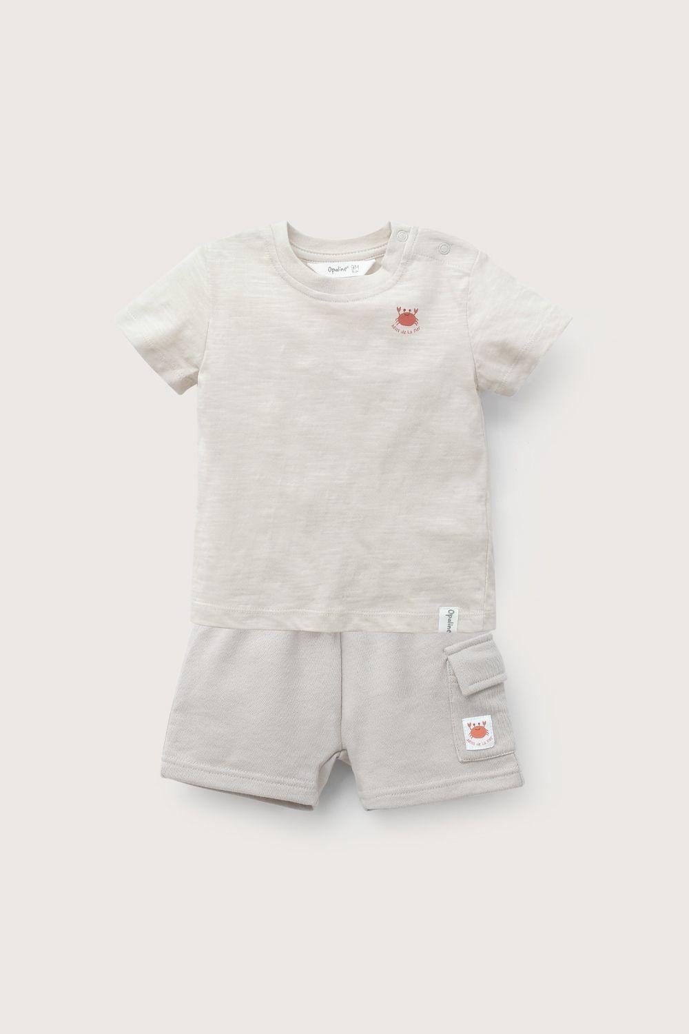 Conjunto polera y short beige de niño-1