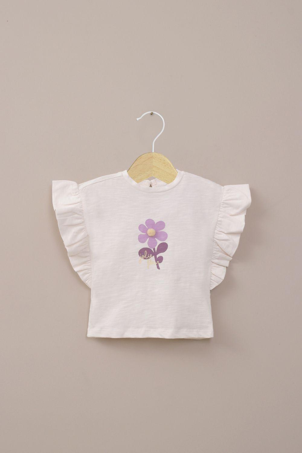 Polera manga corta crema de niña-0