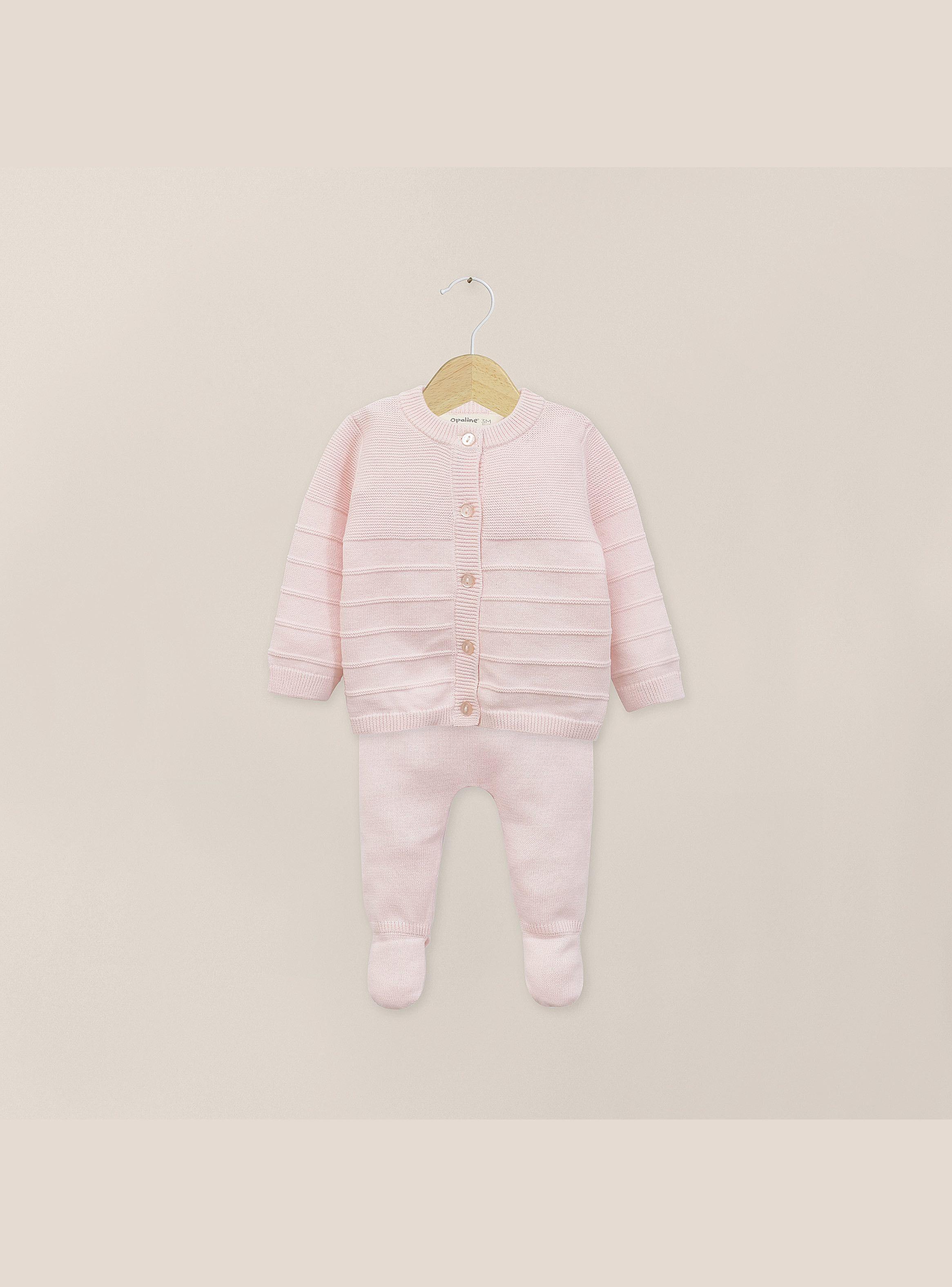 Conjunto Tejido Bebe Niña Rosado-0