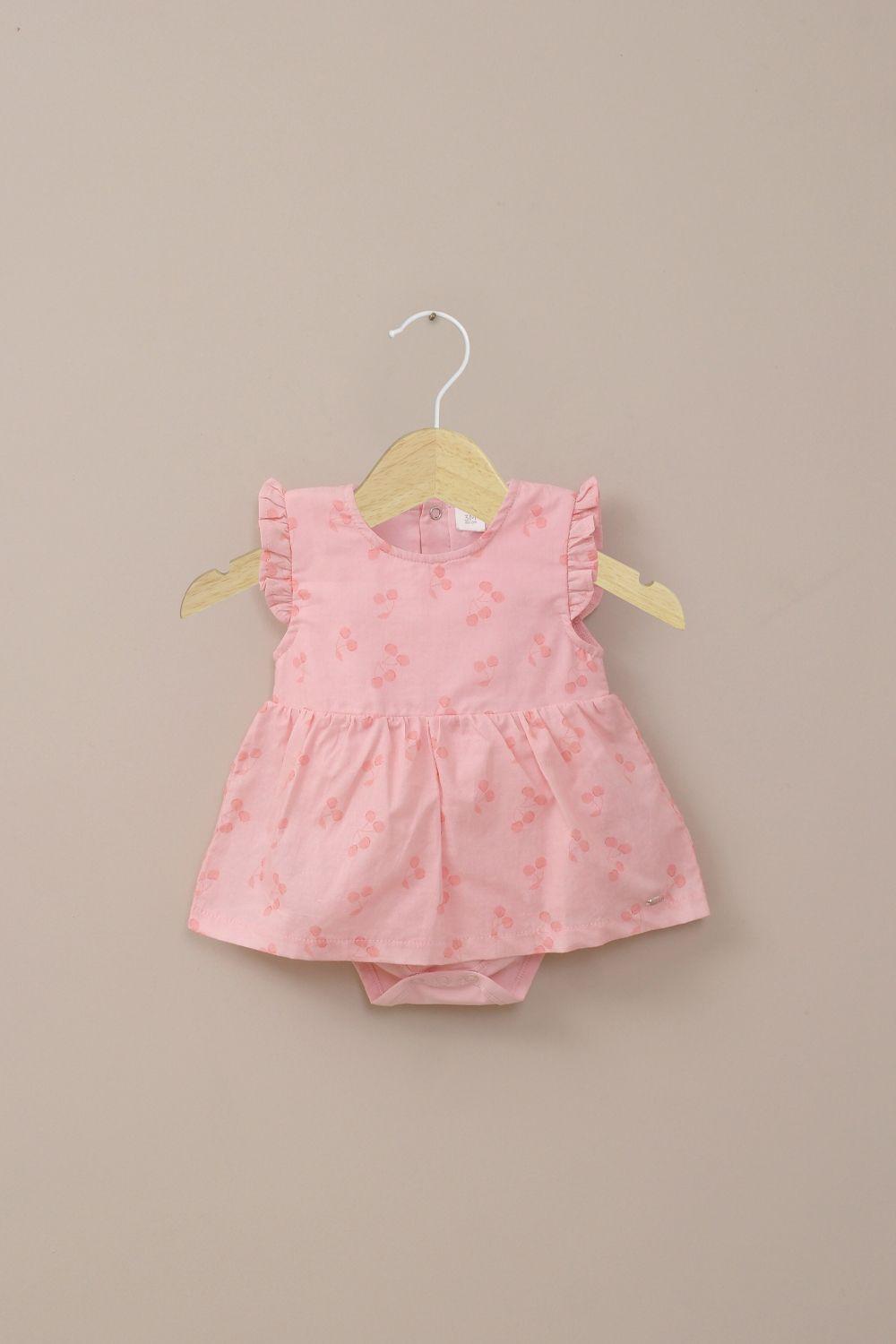 Body vestido rosado estampado de bebé niña-0