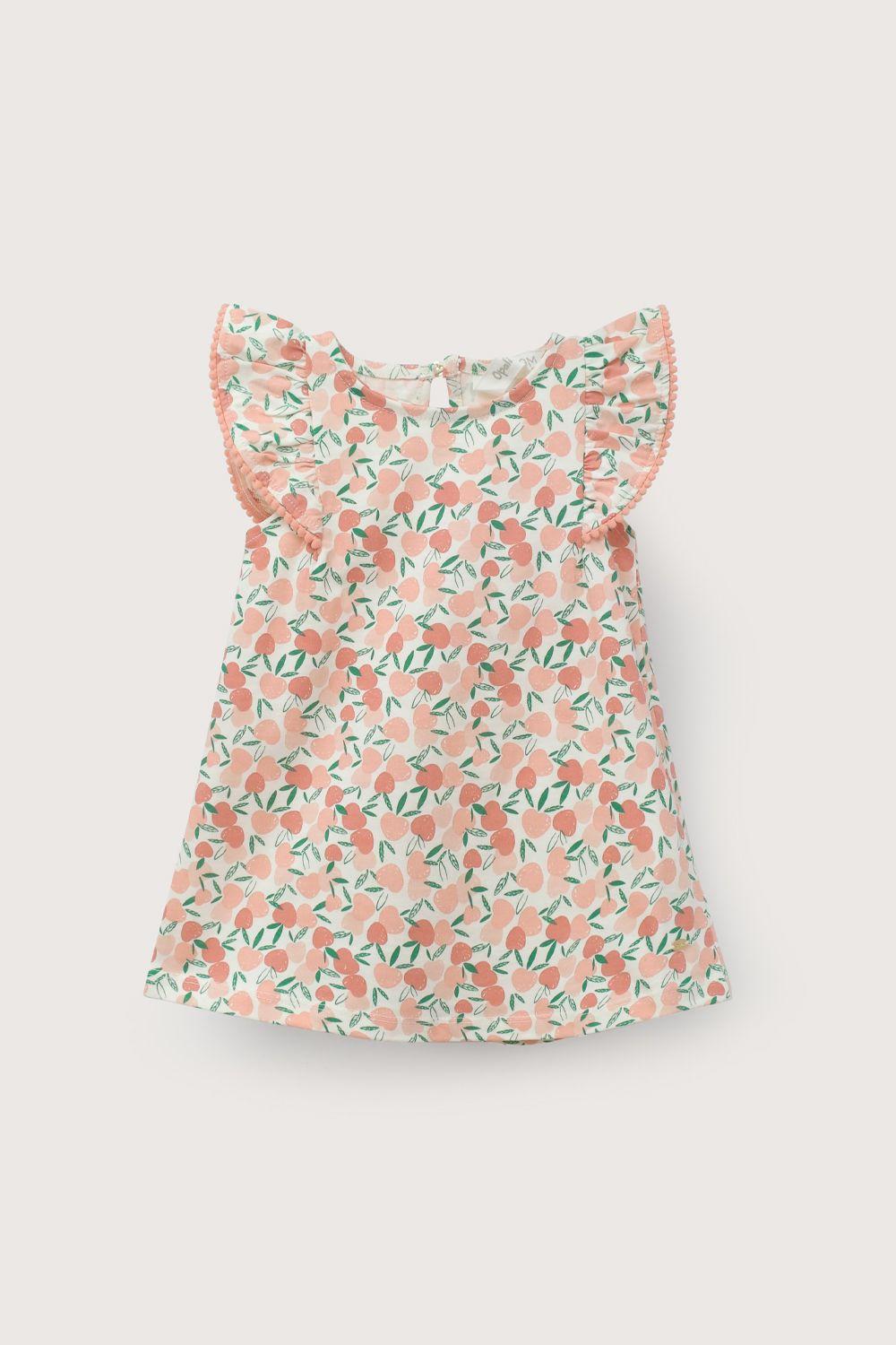 Vestido crema estampado de niña-1