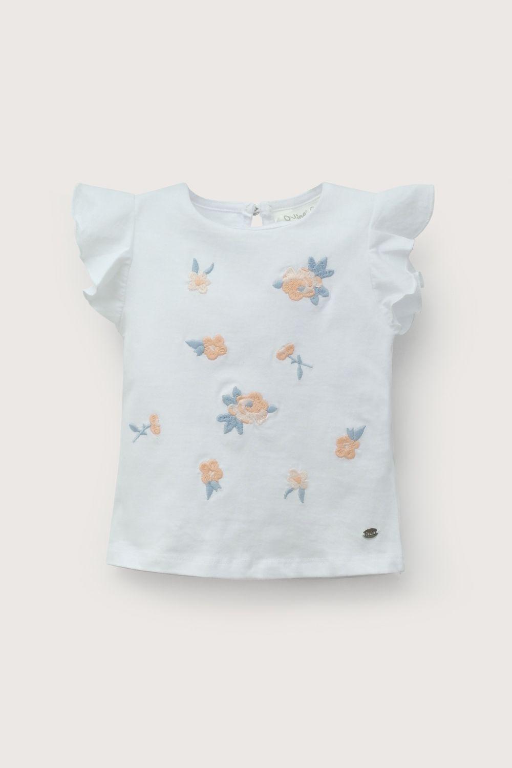 Polera manga corta bordada blanca de niña-1