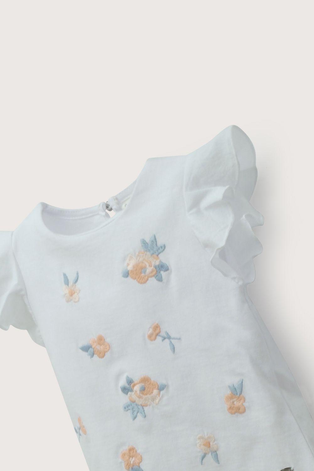 Polera manga corta bordada blanca de niña-3