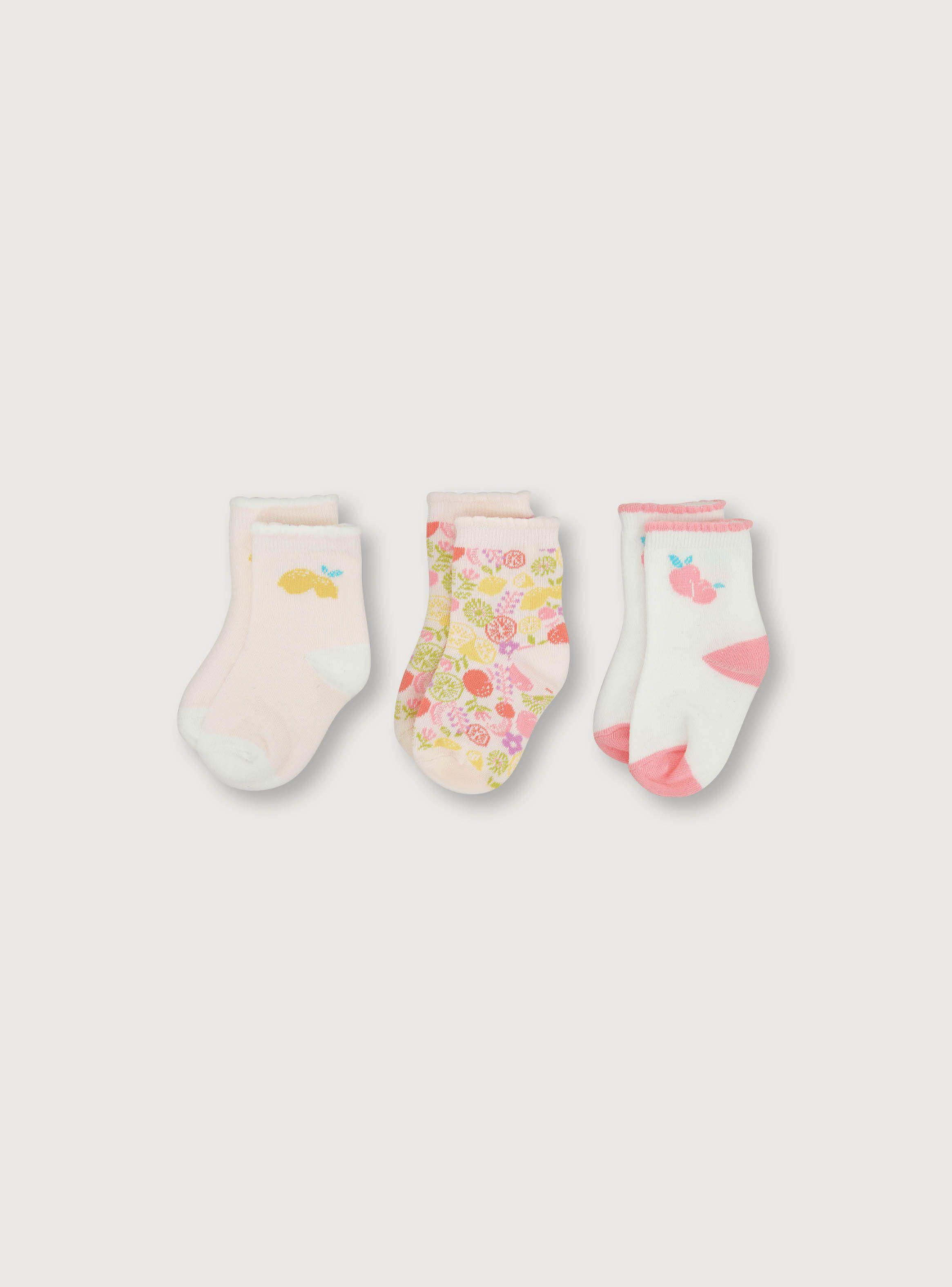 Calcetines de niña frutas pack de 3 Naranjo (6 meses a 4 años)-0