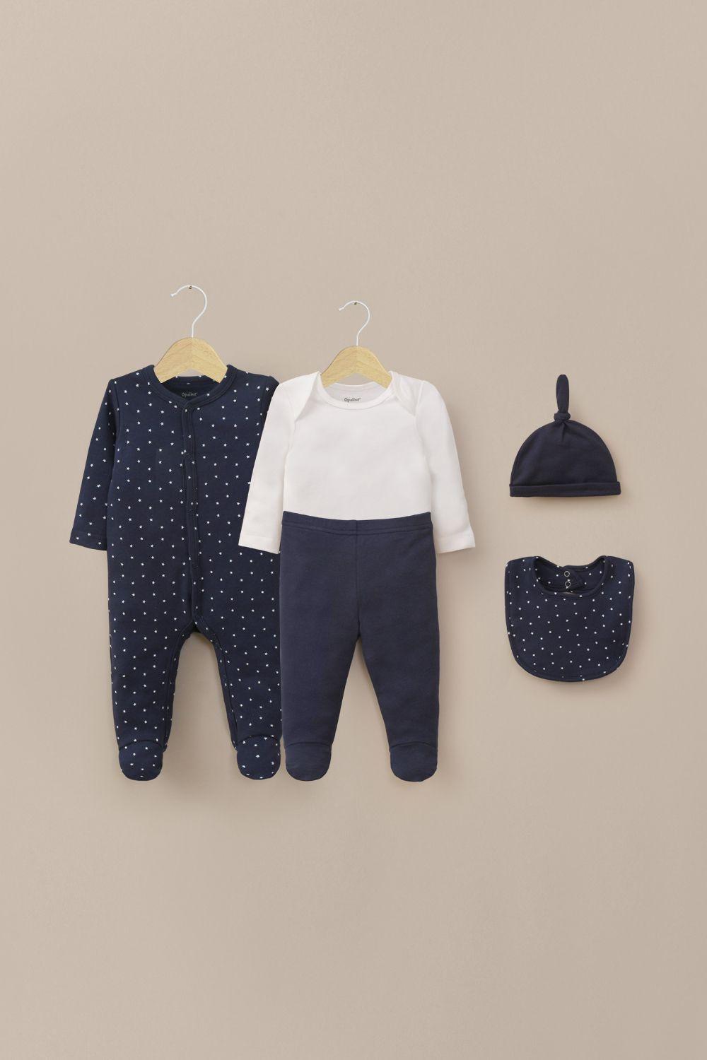 Conjunto 5 piezas azul con lineas de bebé niño-0