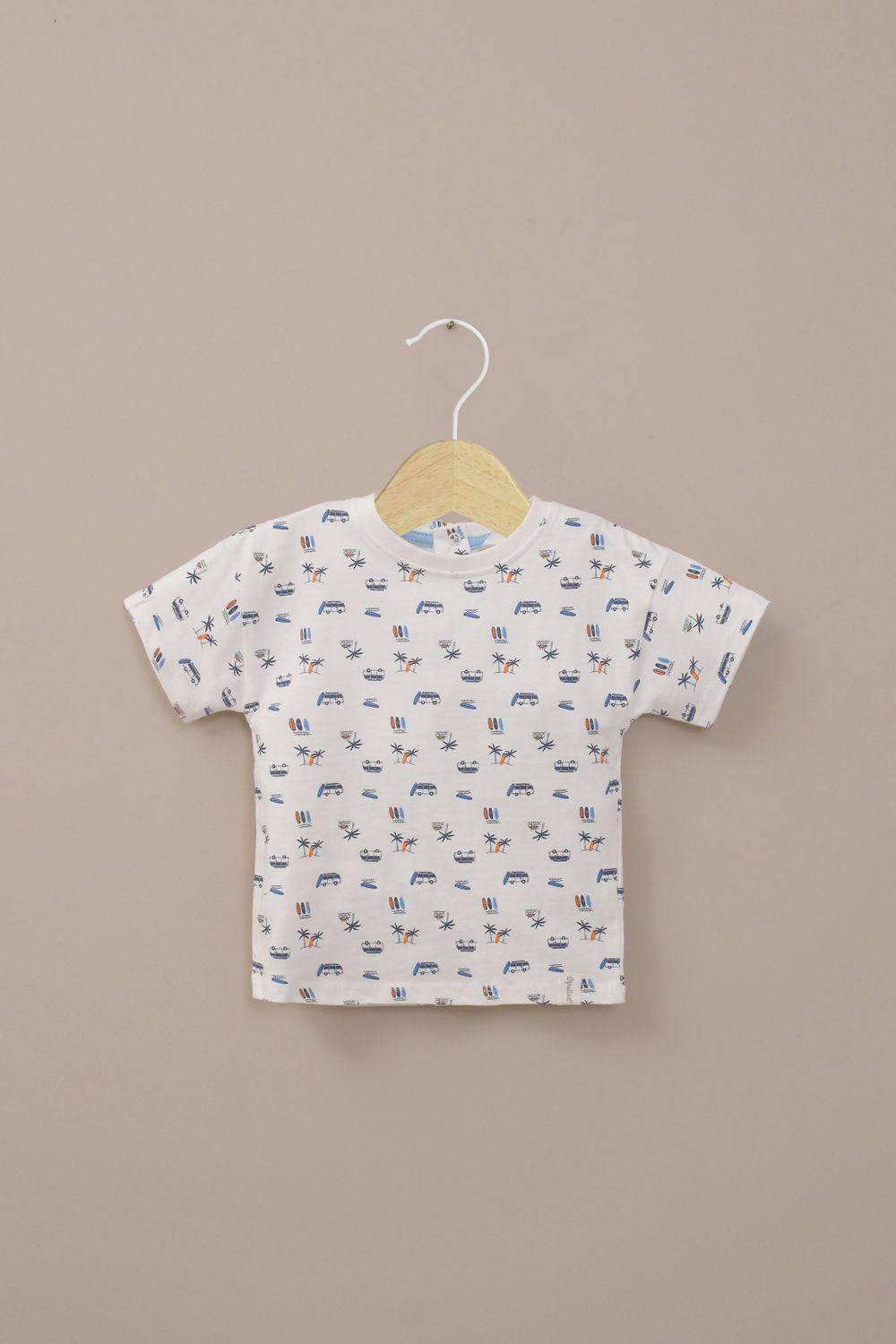 Polera manga corta blanca estampada de niño-0