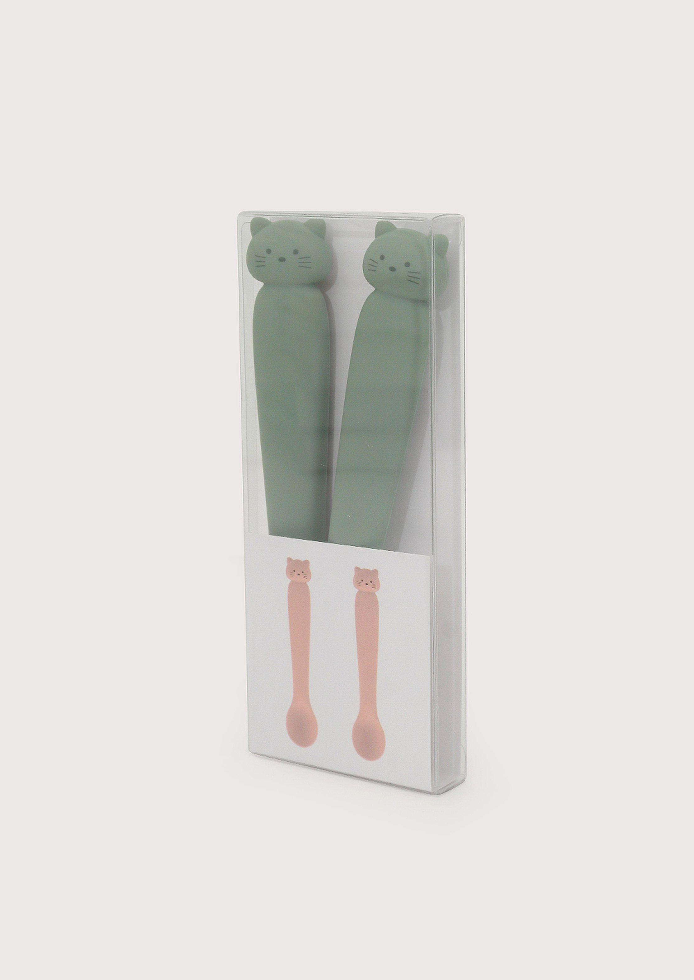 Set 2 cucharas gato verde-2