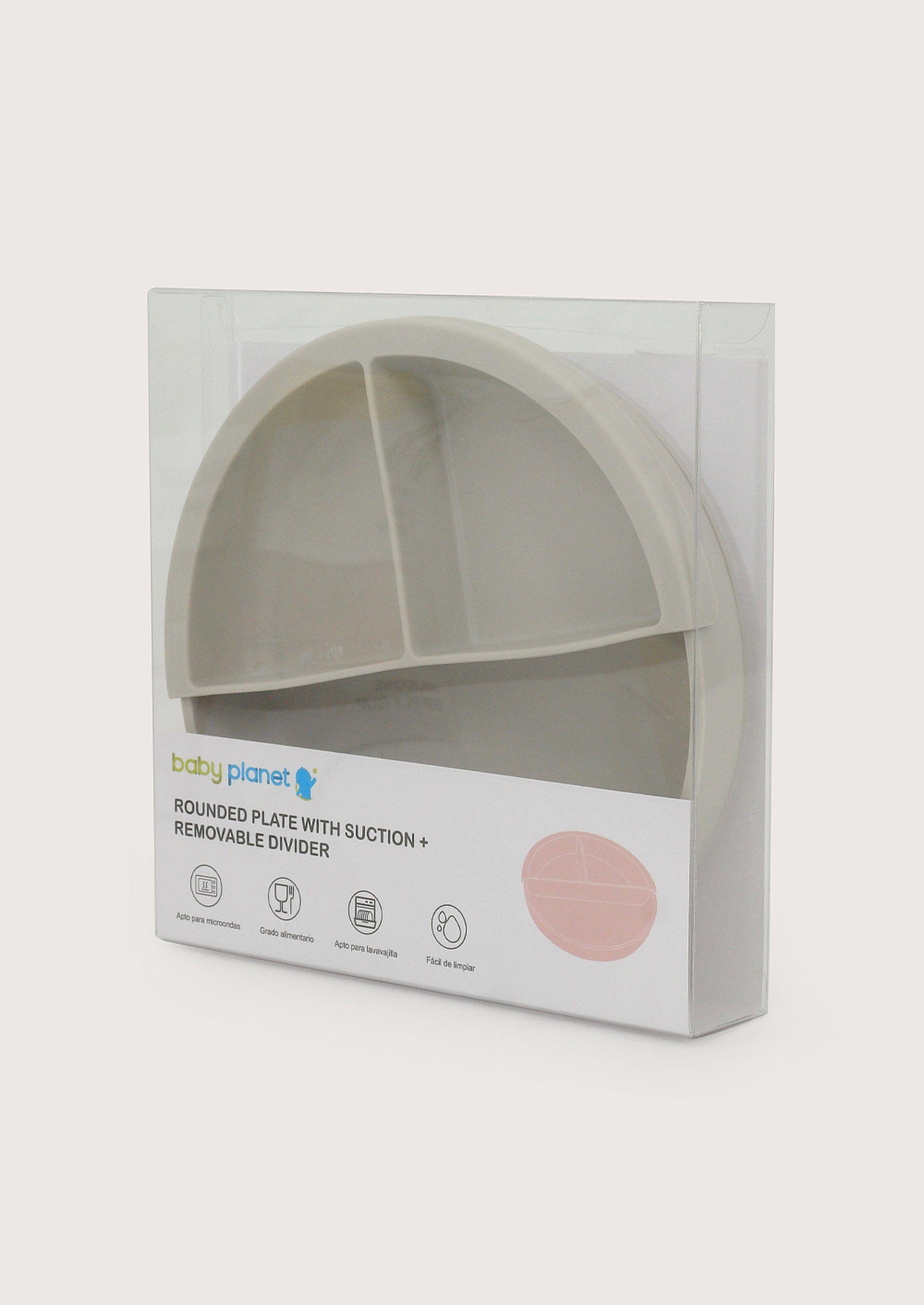 Plato redondo con base antideslizante y dividor gris-3