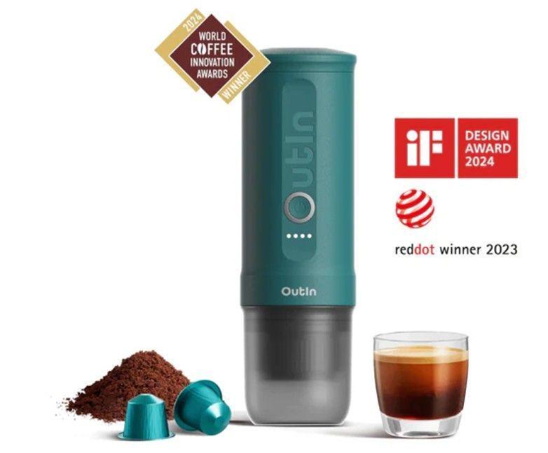 Máquina de Café Espresso Eléctrica Outin Portátil Nano Verde Azulado-5