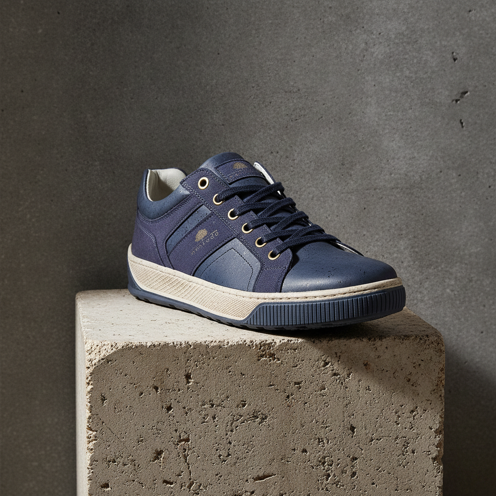Zapatillas hombre azul cuero de corcho natural sustentable-2