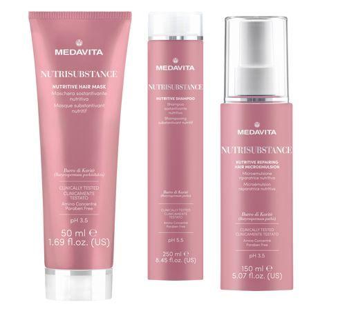 Pack Medavita Shampoo nutricion 250ml + Mascara nutricion 150ml + Leave in  reparativa nutritiva-0