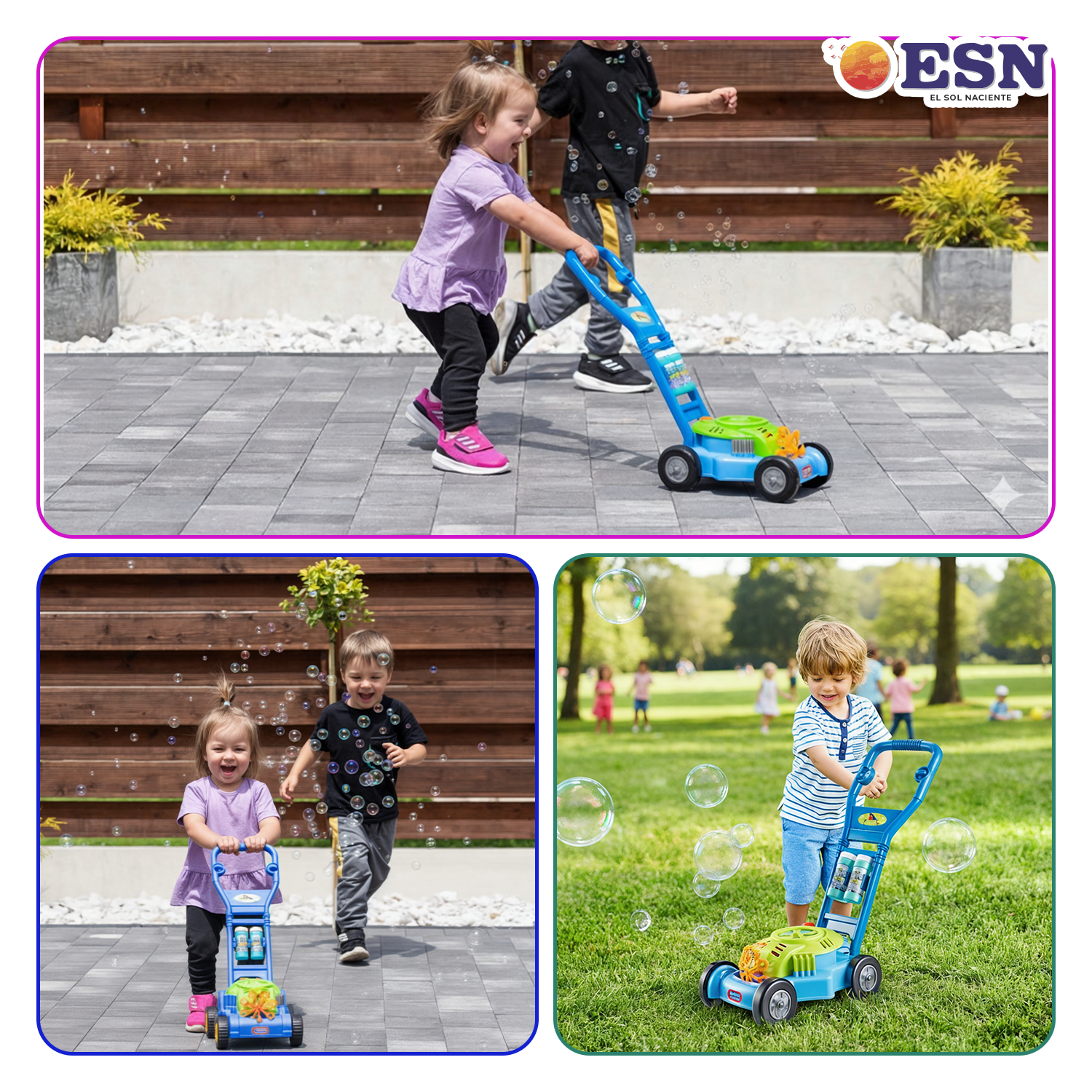 Lanza Burbujas Juguete Corta Pasto Niños Caminador-4