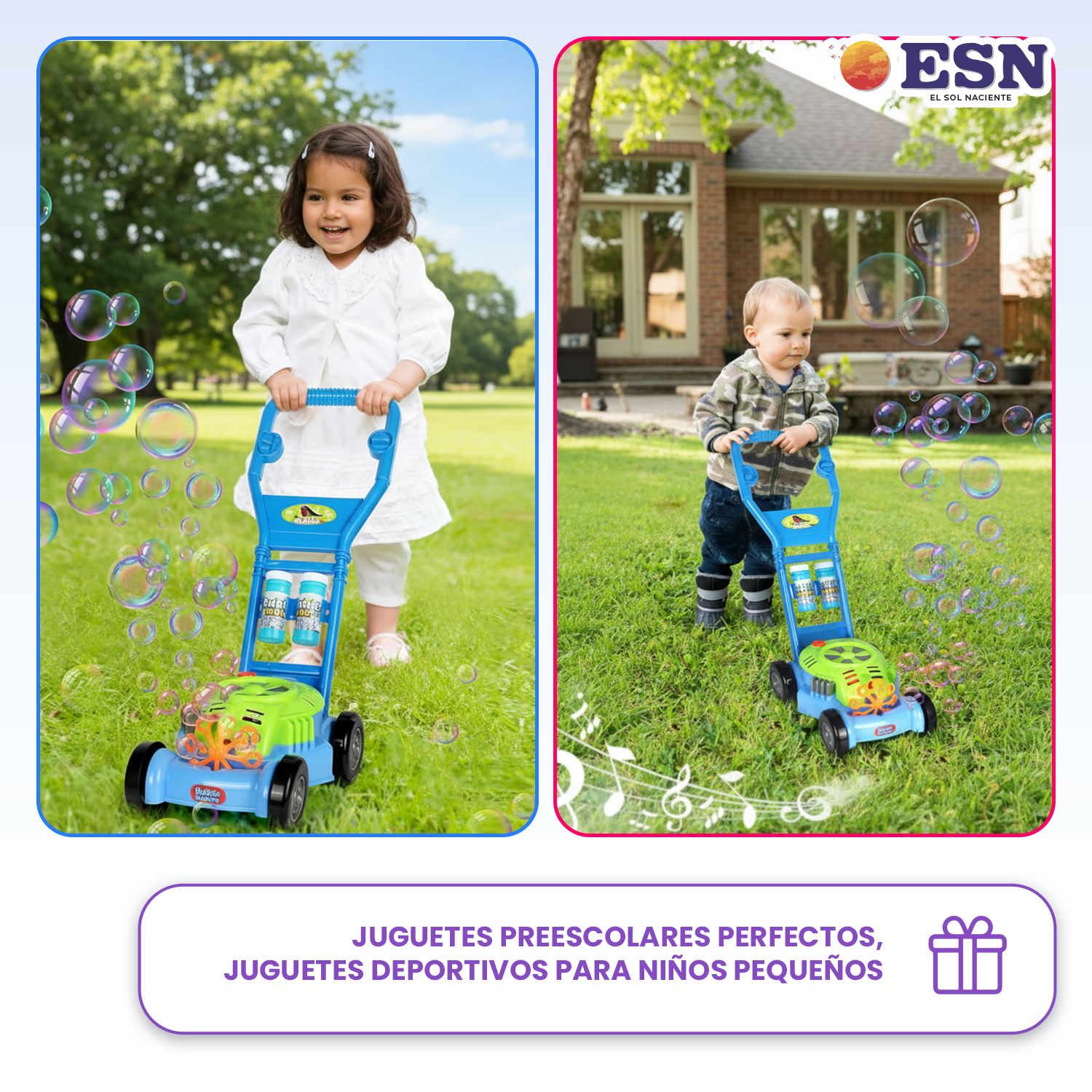 Lanza Burbujas Juguete Corta Pasto Niños Caminador-8