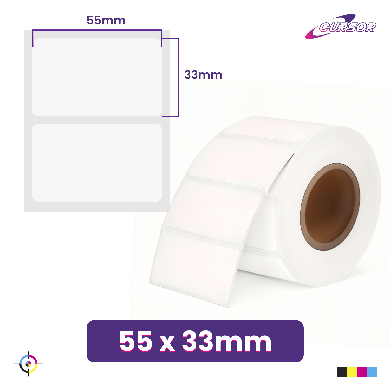 Rollo Etiqueta Térmicas Adhesivas 55x33mm 1000 Pzs Cursor Blanco-3