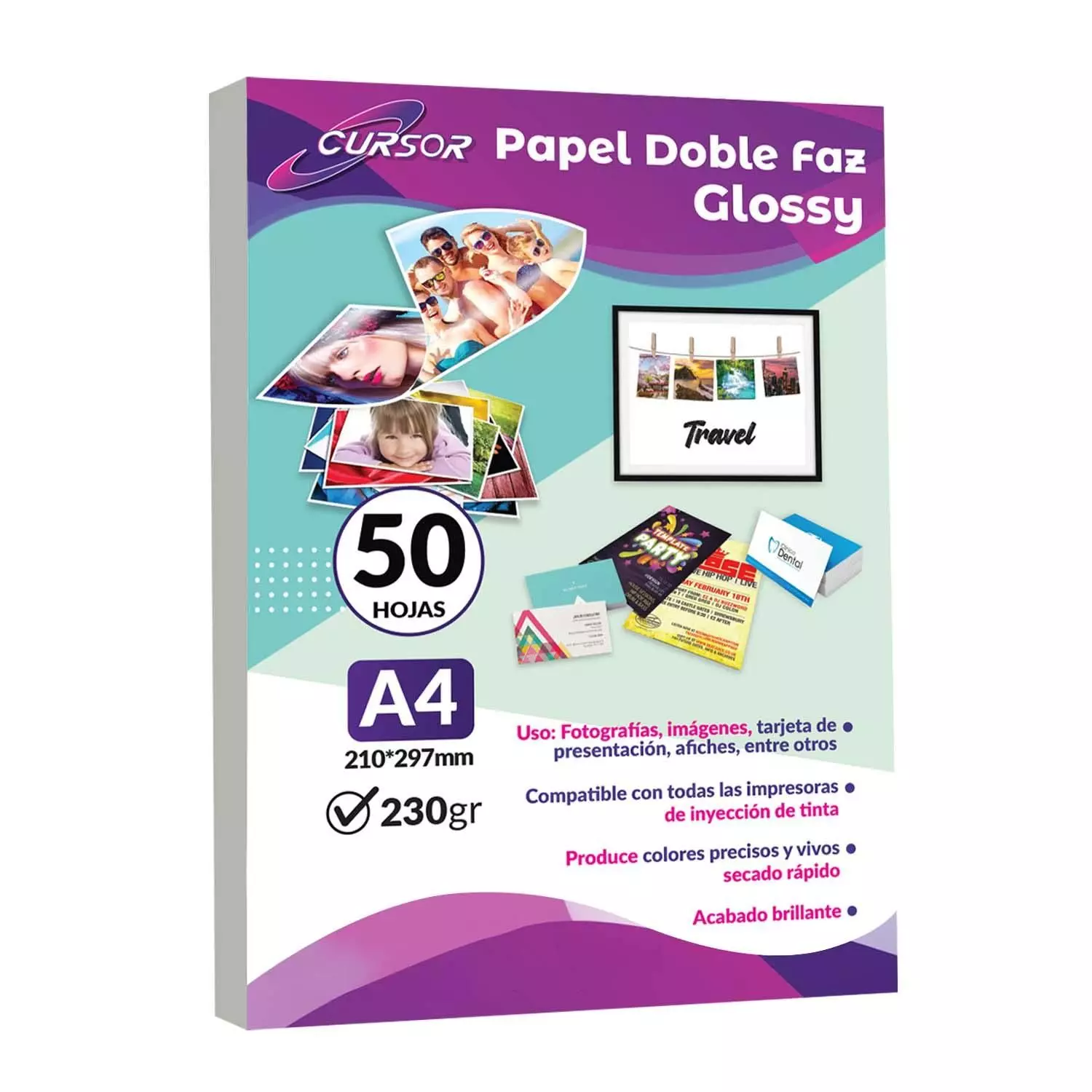 Papel Fotográfico Doble Faz Glossy Cursor A4 230 Gr 50 Hjs-0